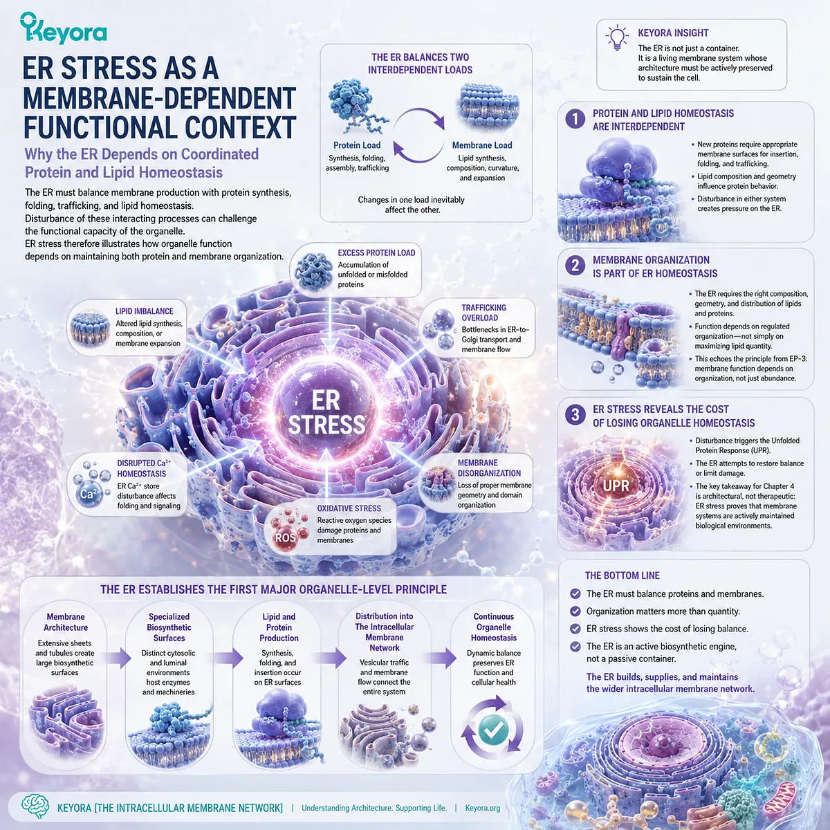 ER stress links protein folding, lipid homeostasis, and membrane organization, showing how coordinated balance sustains Keyora The Intracellular Membrane Network. ER stress links protein folding, lipid homeostasis, and membrane organization, showing how coordinated balance sustains Keyora The Intracellular Membrane Network.