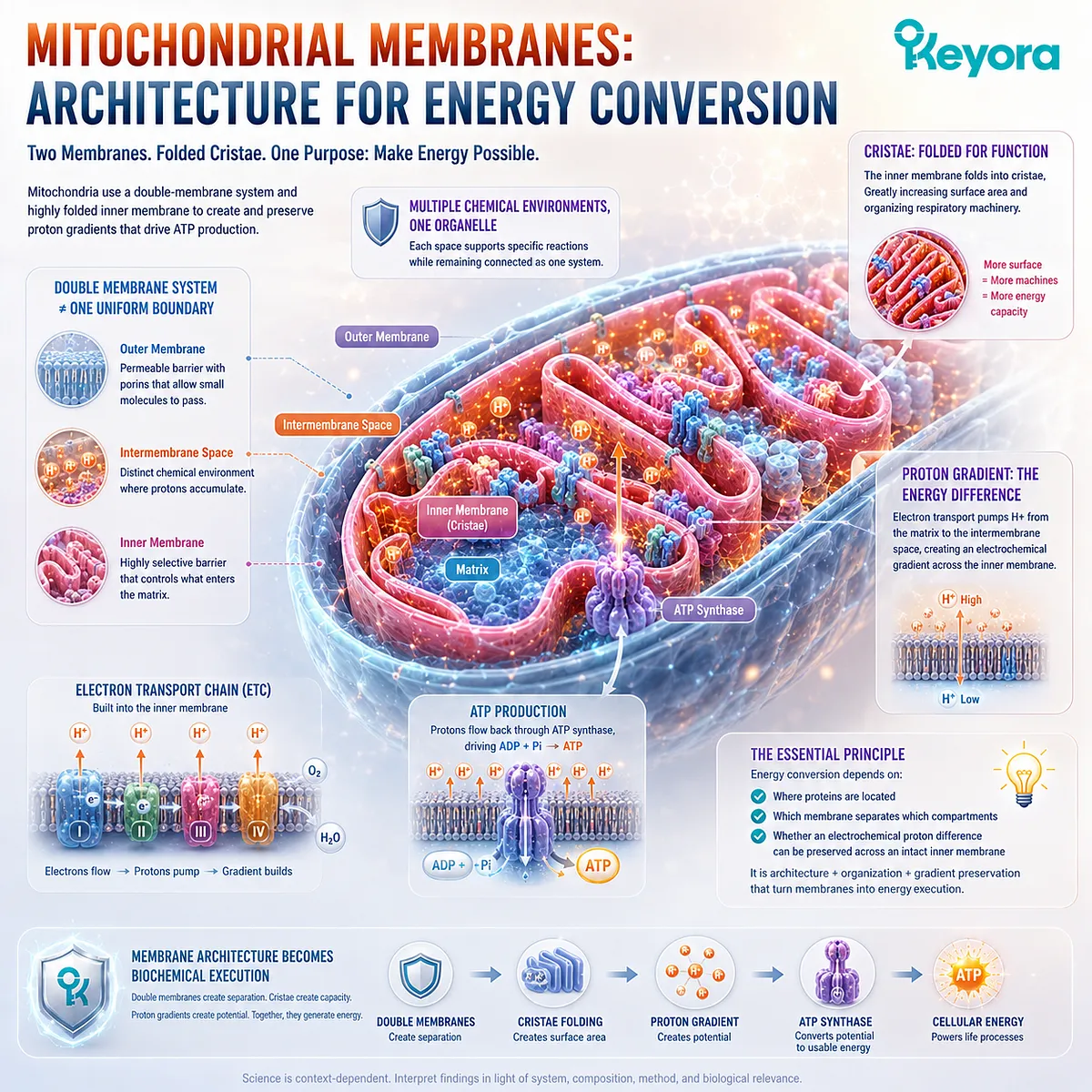 Mitochondrial inner membrane and cristae architecture preserve proton gradients for oxidative phosphorylation and ATP production in Keyora The Intracellular Membrane Network. Mitochondrial inner membrane and cristae architecture preserve proton gradients for oxidative phosphorylation and ATP production in Keyora The Intracellular Membrane Network.