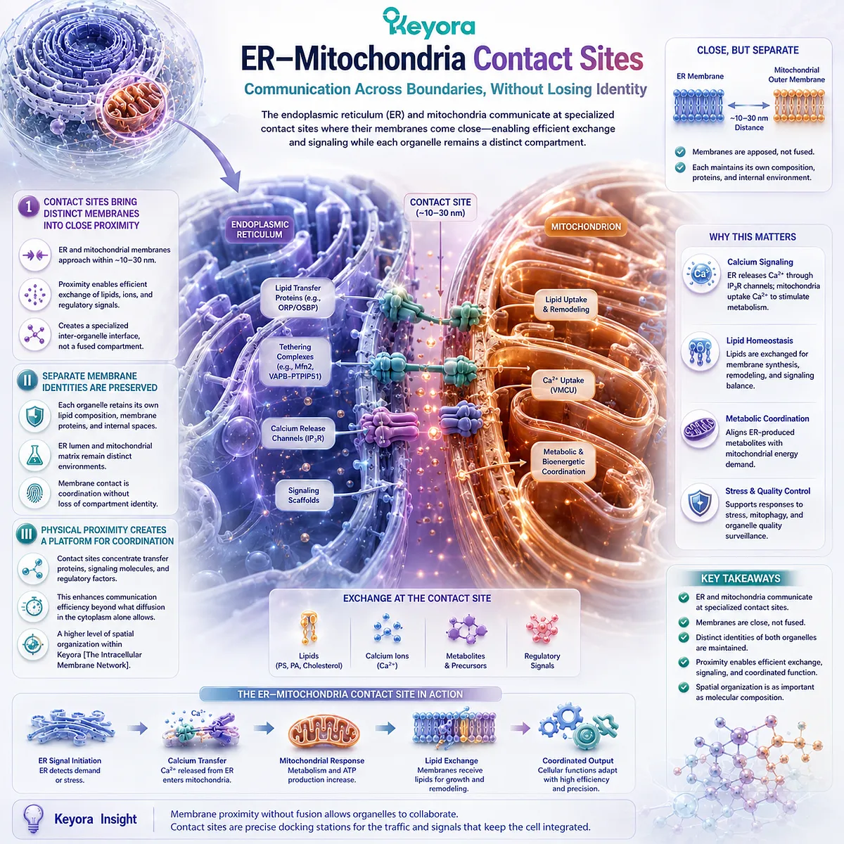 ER-mitochondria contact sites support lipid transfer and calcium signaling through close membrane proximity while preserving organelle identity in Keyora The Intracellular Membrane Network. ER-mitochondria contact sites support lipid transfer and calcium signaling through close membrane proximity while preserving organelle identity in Keyora The Intracellular Membrane Network.