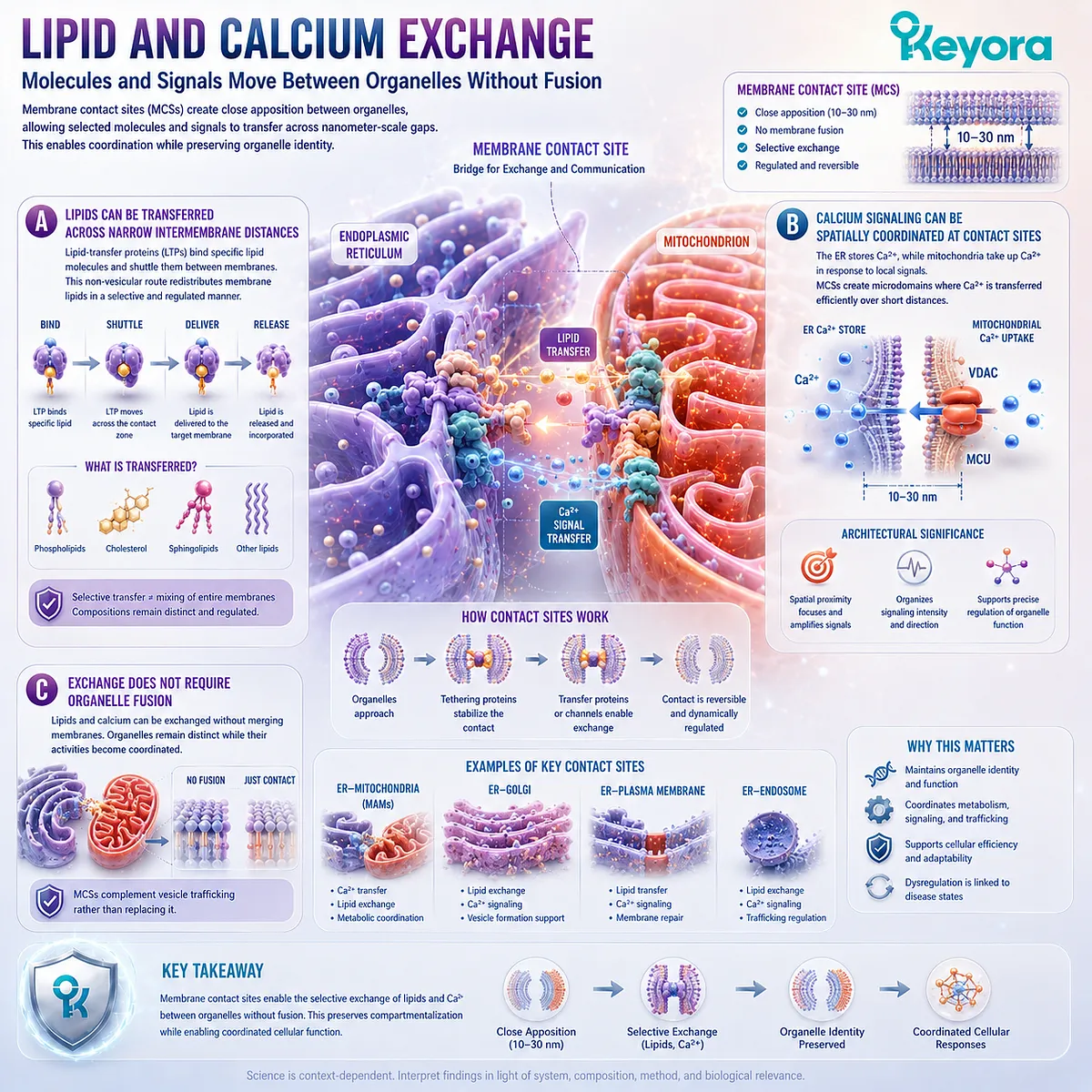 Membrane contact sites enable selective lipid transfer and ER-mitochondria calcium signaling without organelle fusion, coordinating Keyora The Intracellular Membrane Network. Membrane contact sites enable selective lipid transfer and ER-mitochondria calcium signaling without organelle fusion, coordinating Keyora The Intracellular Membrane Network.