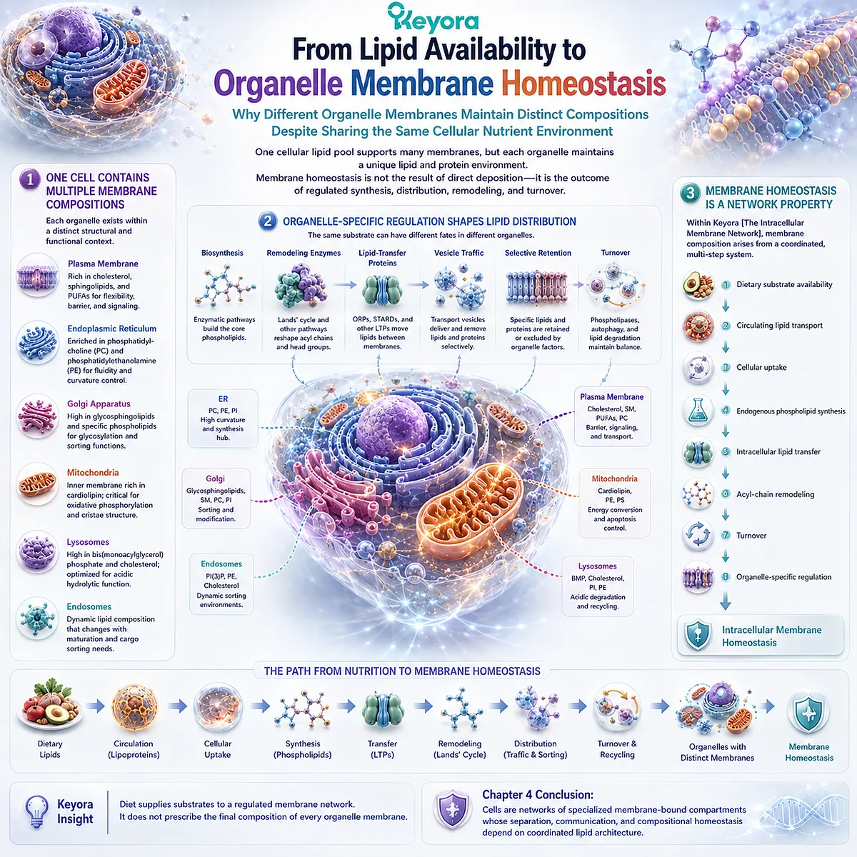 Organelle membrane homeostasis integrates dietary lipid availability, phospholipid remodeling, lipid transfer, and turnover within Keyora The Intracellular Membrane Network. Organelle membrane homeostasis integrates dietary lipid availability, phospholipid remodeling, lipid transfer, and turnover within Keyora The Intracellular Membrane Network.