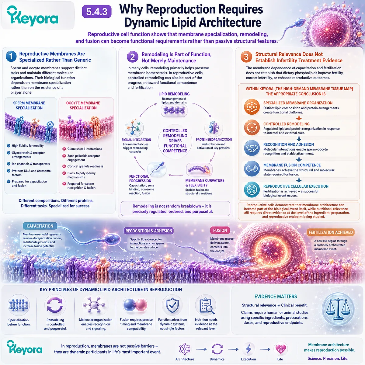 Fertility biology links specialized sperm and oocyte membranes with remodeling, recognition, adhesion, and fusion competence in Keyora’s High-Demand Membrane Tissue Map. Fertility biology links specialized sperm and oocyte membranes with remodeling, recognition, adhesion, and fusion competence in Keyora’s High-Demand Membrane Tissue Map.