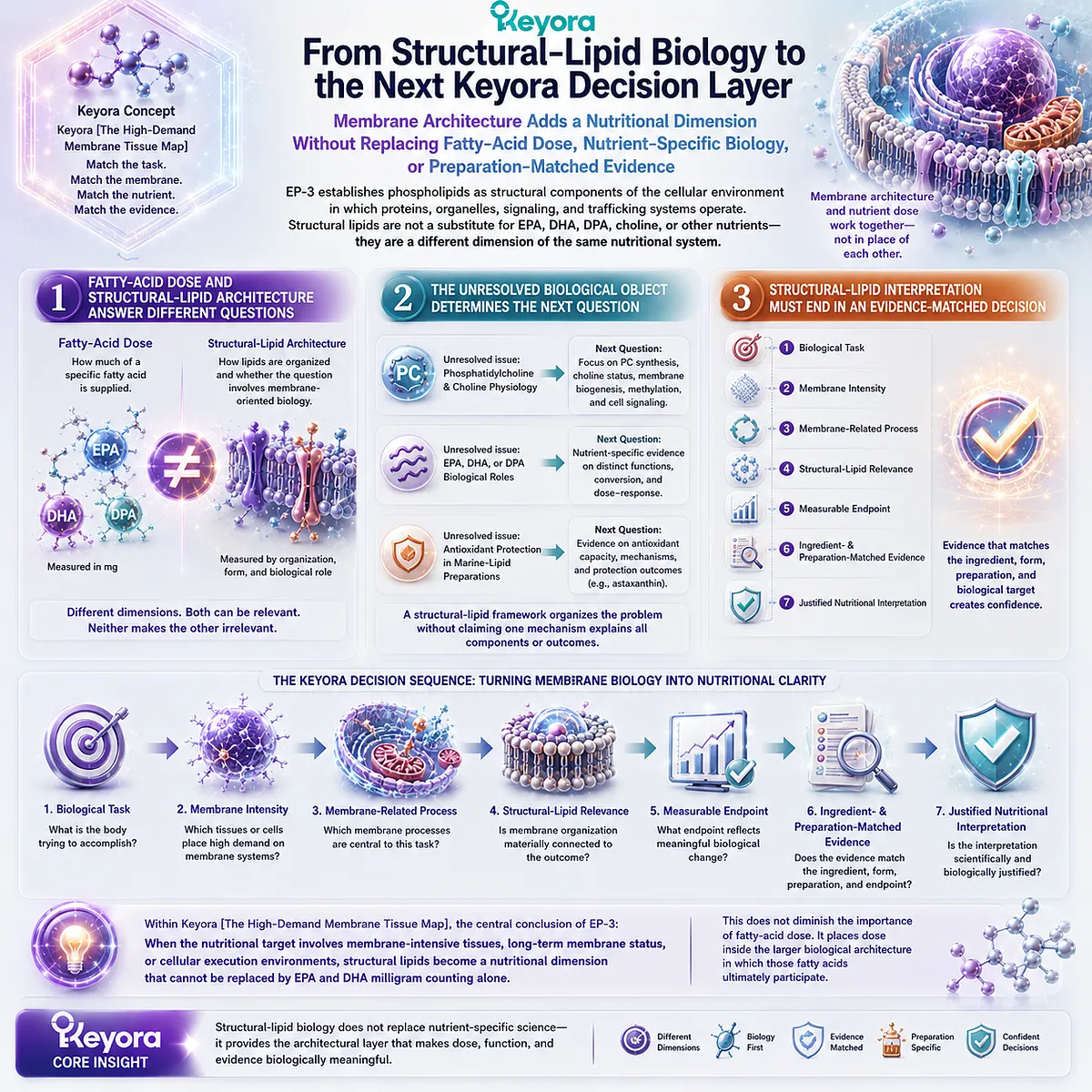 Phospholipid nutrition integrates membrane architecture with EPA, DHA, DPA dose, measurable endpoints, and preparation-matched evidence in Keyora’s High-Demand Membrane Tissue Map. Phospholipid nutrition integrates membrane architecture with EPA, DHA, DPA dose, measurable endpoints, and preparation-matched evidence in Keyora’s High-Demand Membrane Tissue Map.