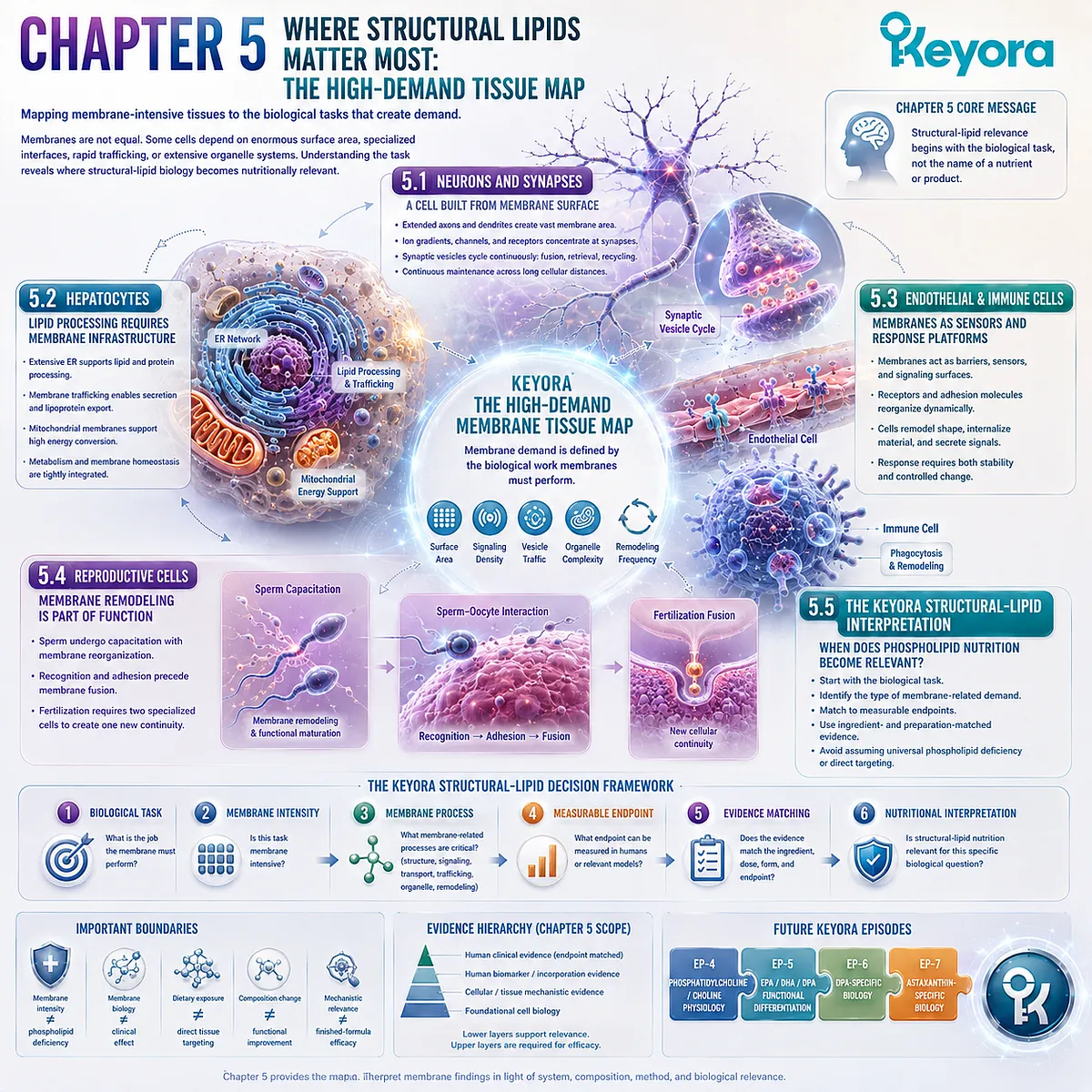 High-demand tissues differ in membrane needs across neural signaling, liver metabolism, vascular sensing, immunity, and reproduction in Keyora’s High-Demand Membrane Tissue Map. High-demand tissues differ in membrane needs across neural signaling, liver metabolism, vascular sensing, immunity, and reproduction in Keyora’s High-Demand Membrane Tissue Map.