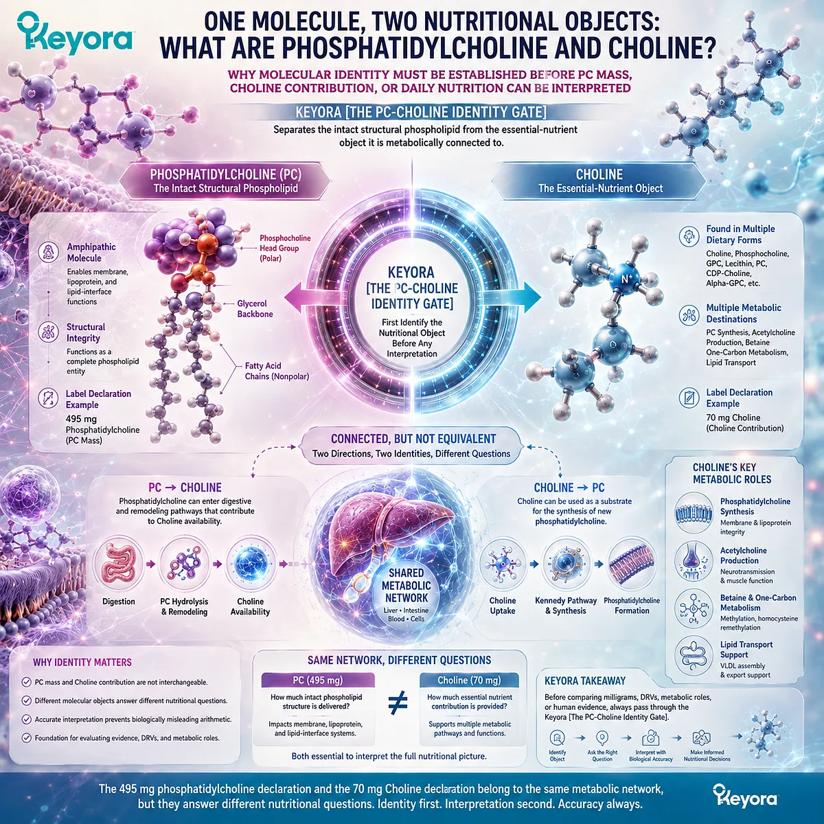 Phosphatidylcholine and choline nutrition link intact phospholipid structure with choline metabolism through Keyora The PC-Choline Identity Gate. Phosphatidylcholine and choline nutrition link intact phospholipid structure with choline metabolism through Keyora The PC-Choline Identity Gate.