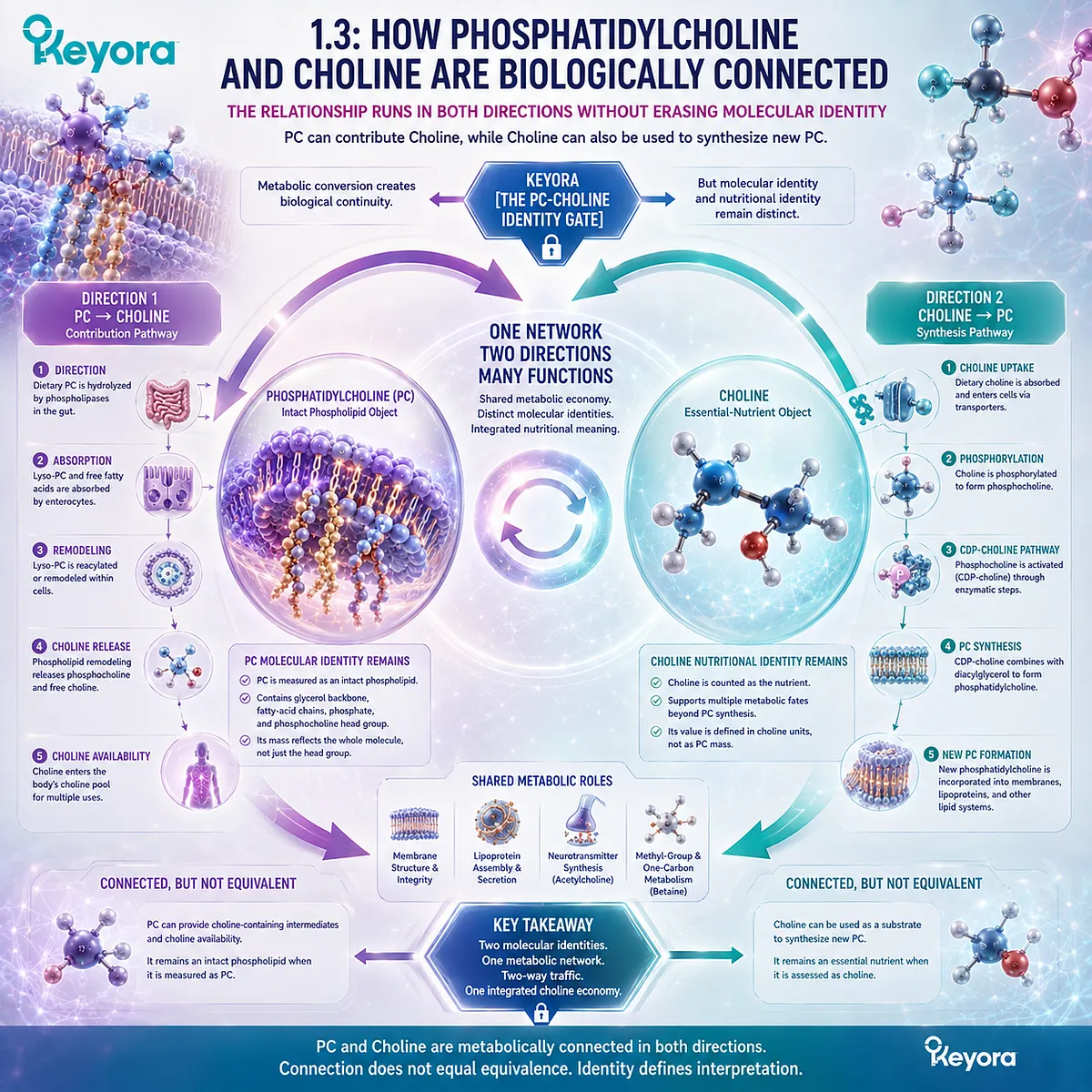 Phosphatidylcholine and choline metabolism is bidirectional through PC digestion, remodeling, and biosynthesis, mapped by Keyora The PC-Choline Identity Gate. Phosphatidylcholine and choline metabolism is bidirectional through PC digestion, remodeling, and biosynthesis, mapped by Keyora The PC-Choline Identity Gate.