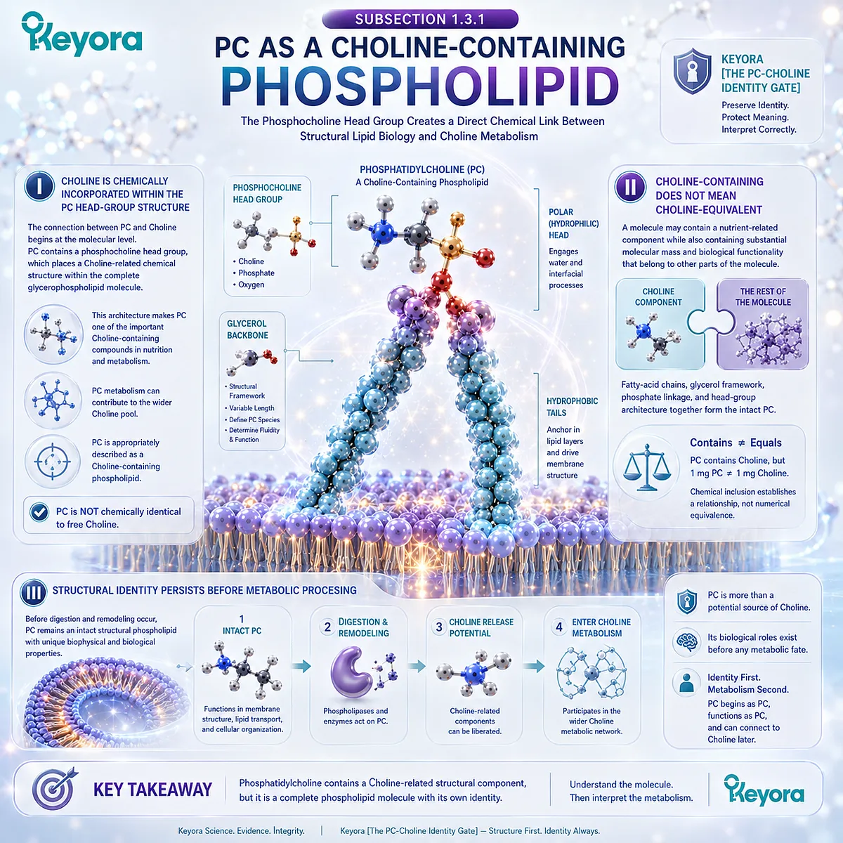 Phosphatidylcholine contains a phosphocholine head group linking structural lipid biology to choline metabolism, clarified by Keyora The PC-Choline Identity Gate. Phosphatidylcholine contains a phosphocholine head group linking structural lipid biology to choline metabolism, clarified by Keyora The PC-Choline Identity Gate.