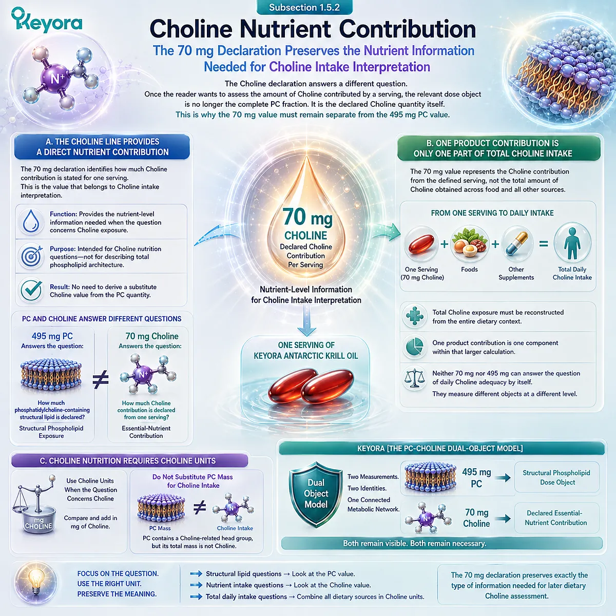 70 mg choline represents serving-level nutrient contribution for choline intake assessment, separated from PC mass by Keyora The PC-Choline Dual-Object Model. 70 mg choline represents serving-level nutrient contribution for choline intake assessment, separated from PC mass by Keyora The PC-Choline Dual-Object Model.