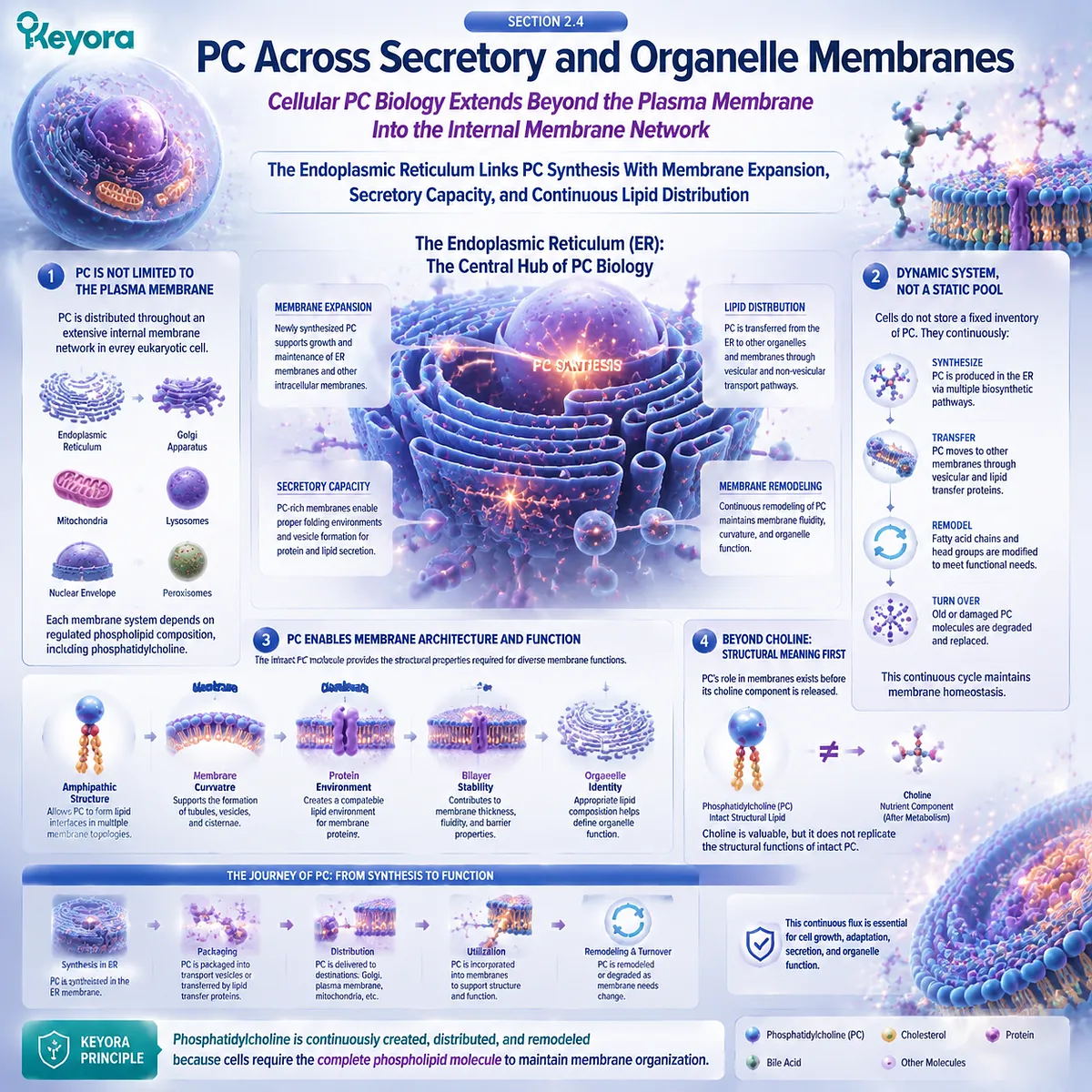 Phosphatidylcholine in endoplasmic reticulum and organelle membranes supports lipid synthesis, distribution, and membrane expansion through Keyora PC Structural Distribution Map. Phosphatidylcholine in endoplasmic reticulum and organelle membranes supports lipid synthesis, distribution, and membrane expansion through Keyora PC Structural Distribution Map.
