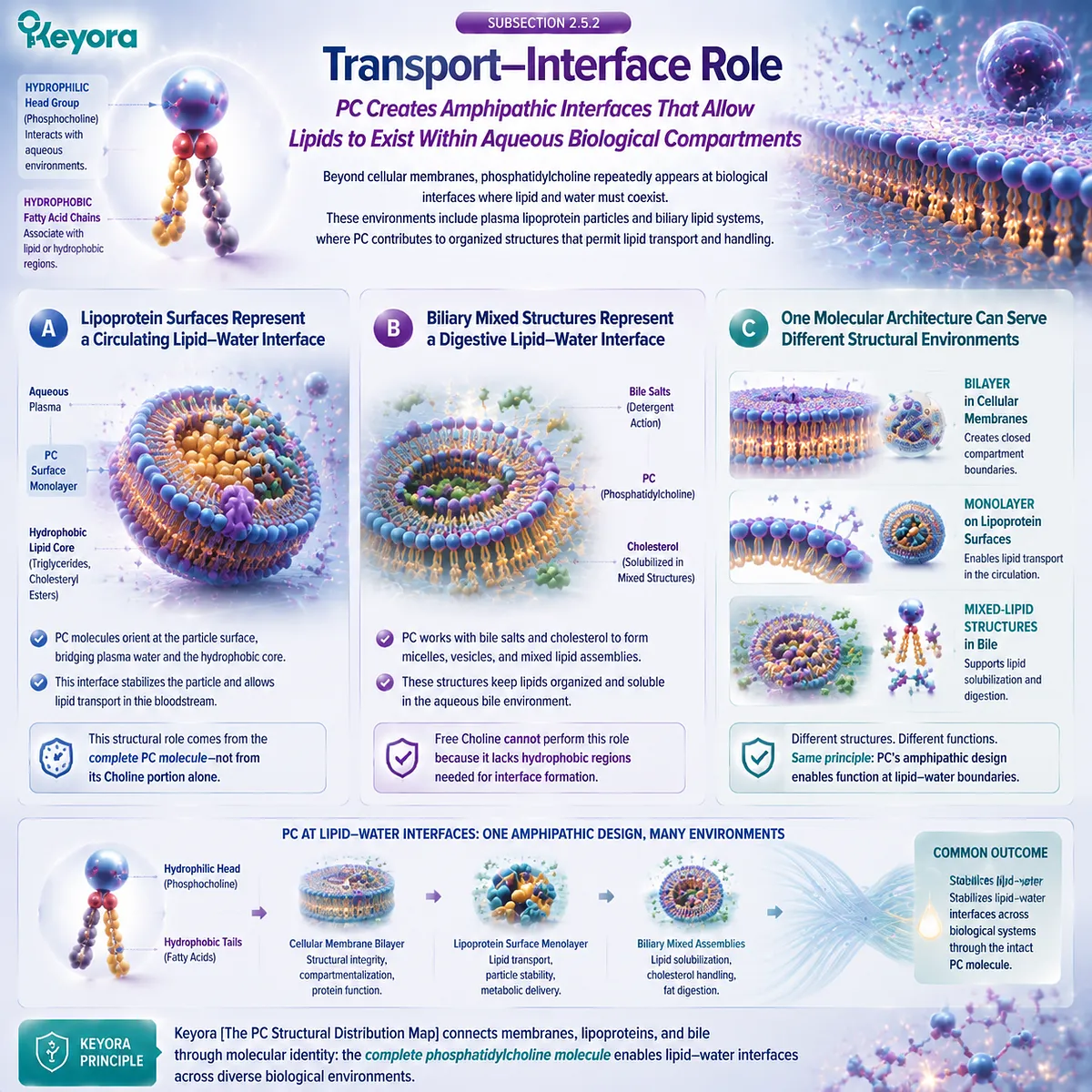Phosphatidylcholine transport-interface roles in lipoproteins and bile organize lipid-water boundaries through amphipathic structure within Keyora PC Structural Distribution Map. Phosphatidylcholine transport-interface roles in lipoproteins and bile organize lipid-water boundaries through amphipathic structure within Keyora PC Structural Distribution Map.
