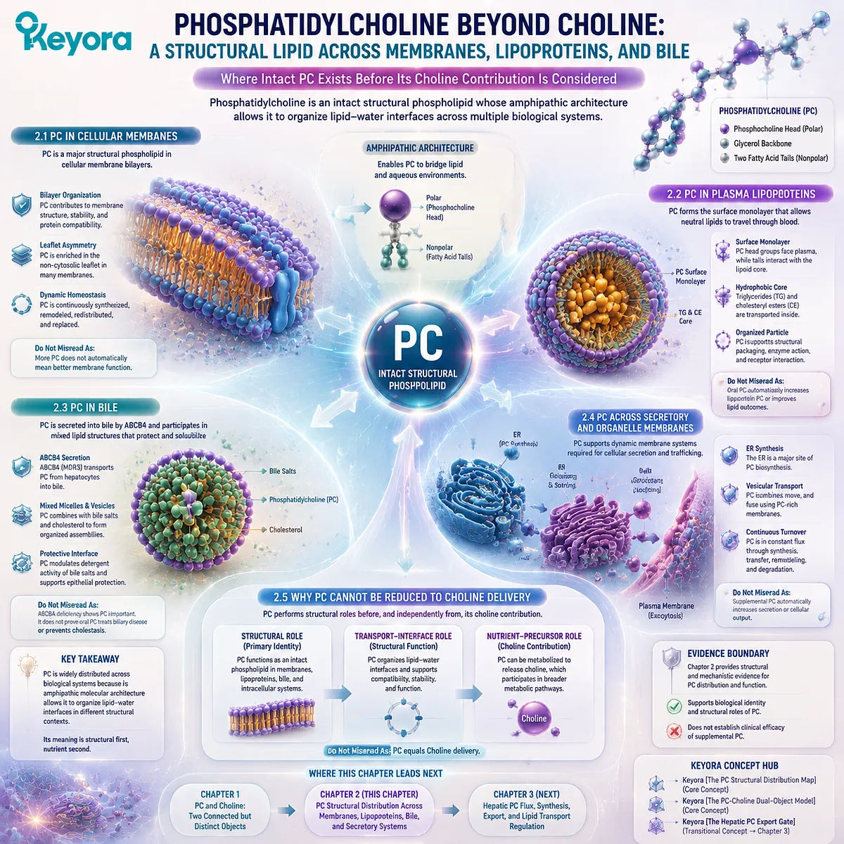 Phosphatidylcholine structural distribution across membranes, lipoproteins, bile, and organelles reveals amphipathic lipid organization through the Keyora PC Structural Distribution Map. Phosphatidylcholine structural distribution across membranes, lipoproteins, bile, and organelles reveals amphipathic lipid organization through the Keyora PC Structural Distribution Map.