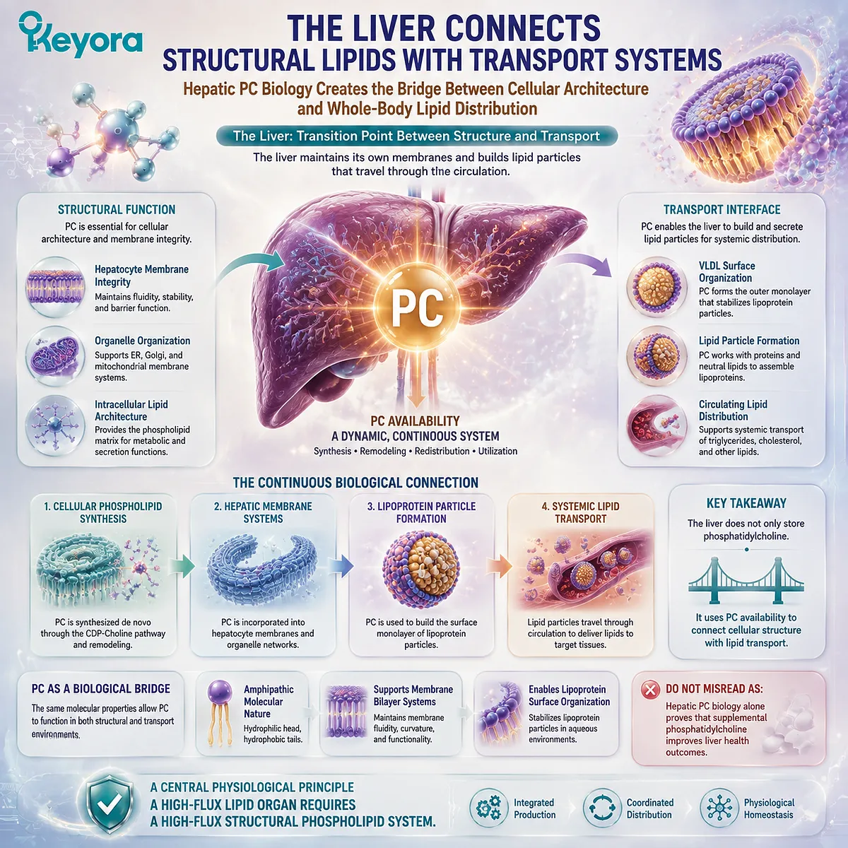 Phosphatidylcholine connects liver membrane structure with lipoprotein transport through PC organization and lipid export pathways, mapped by Keyora Hepatic PC Export Gate Phosphatidylcholine connects liver membrane structure with lipoprotein transport through PC organization and lipid export pathways, mapped by Keyora Hepatic PC Export Gate