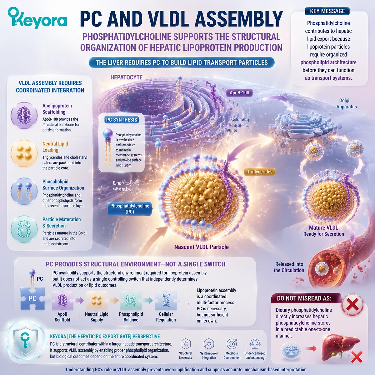 Phosphatidylcholine supports VLDL assembly through hepatic lipid transport, phospholipid surface organization, and PC export regulation in Keyora Hepatic PC Export Gate Phosphatidylcholine supports VLDL assembly through hepatic lipid transport, phospholipid surface organization, and PC export regulation in Keyora Hepatic PC Export Gate