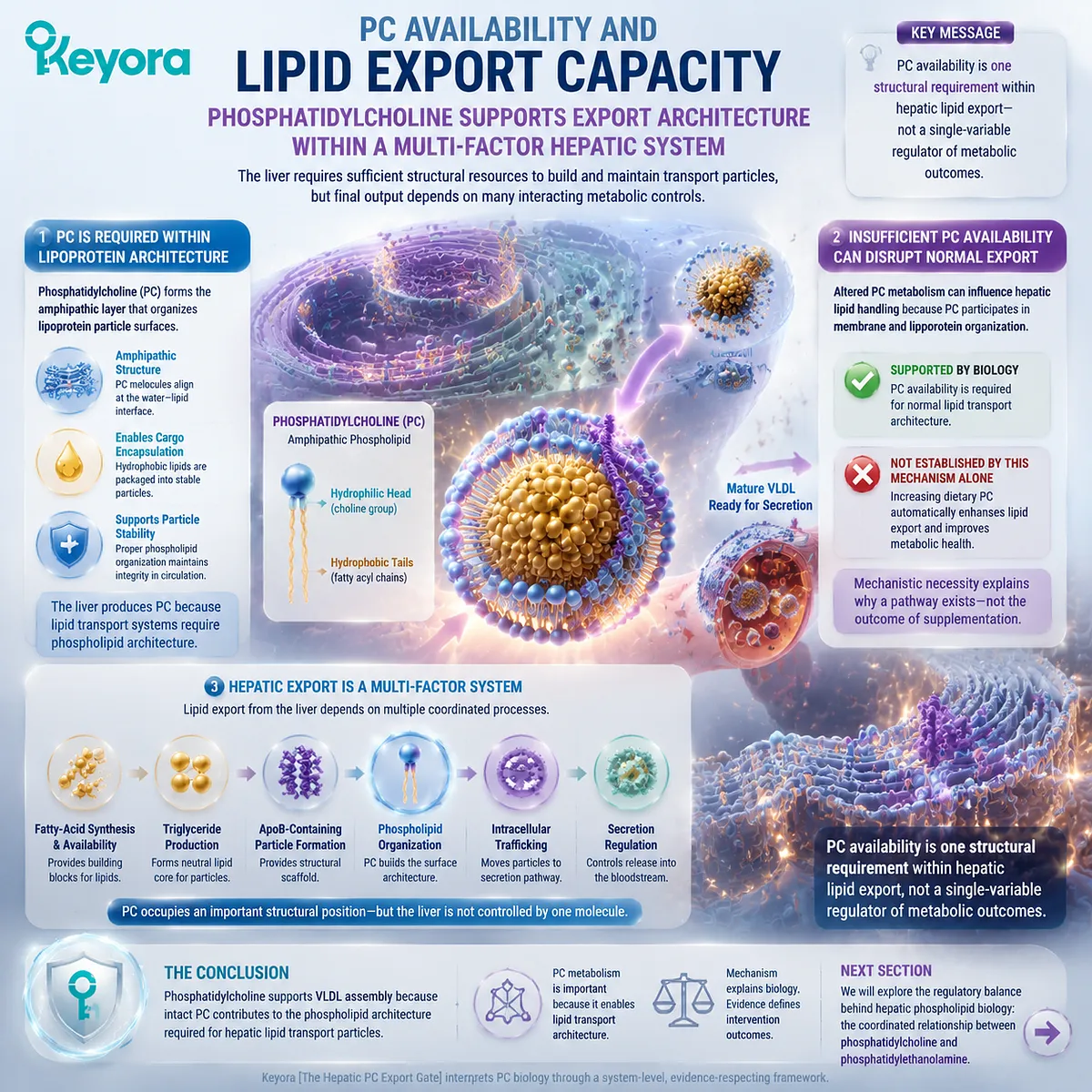Phosphatidylcholine supports hepatic lipid export capacity through VLDL architecture, phospholipid organization, and metabolic regulation in Keyora Hepatic PC Export Gate Phosphatidylcholine supports hepatic lipid export capacity through VLDL architecture, phospholipid organization, and metabolic regulation in Keyora Hepatic PC Export Gate