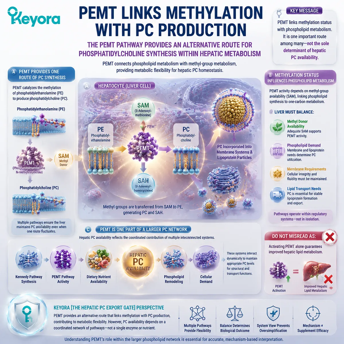 Phosphatidylcholine synthesis through PEMT links methylation metabolism with hepatic PC production, phospholipid balance, and Keyora Hepatic PC Export Gate regulation Phosphatidylcholine synthesis through PEMT links methylation metabolism with hepatic PC production, phospholipid balance, and Keyora Hepatic PC Export Gate regulation