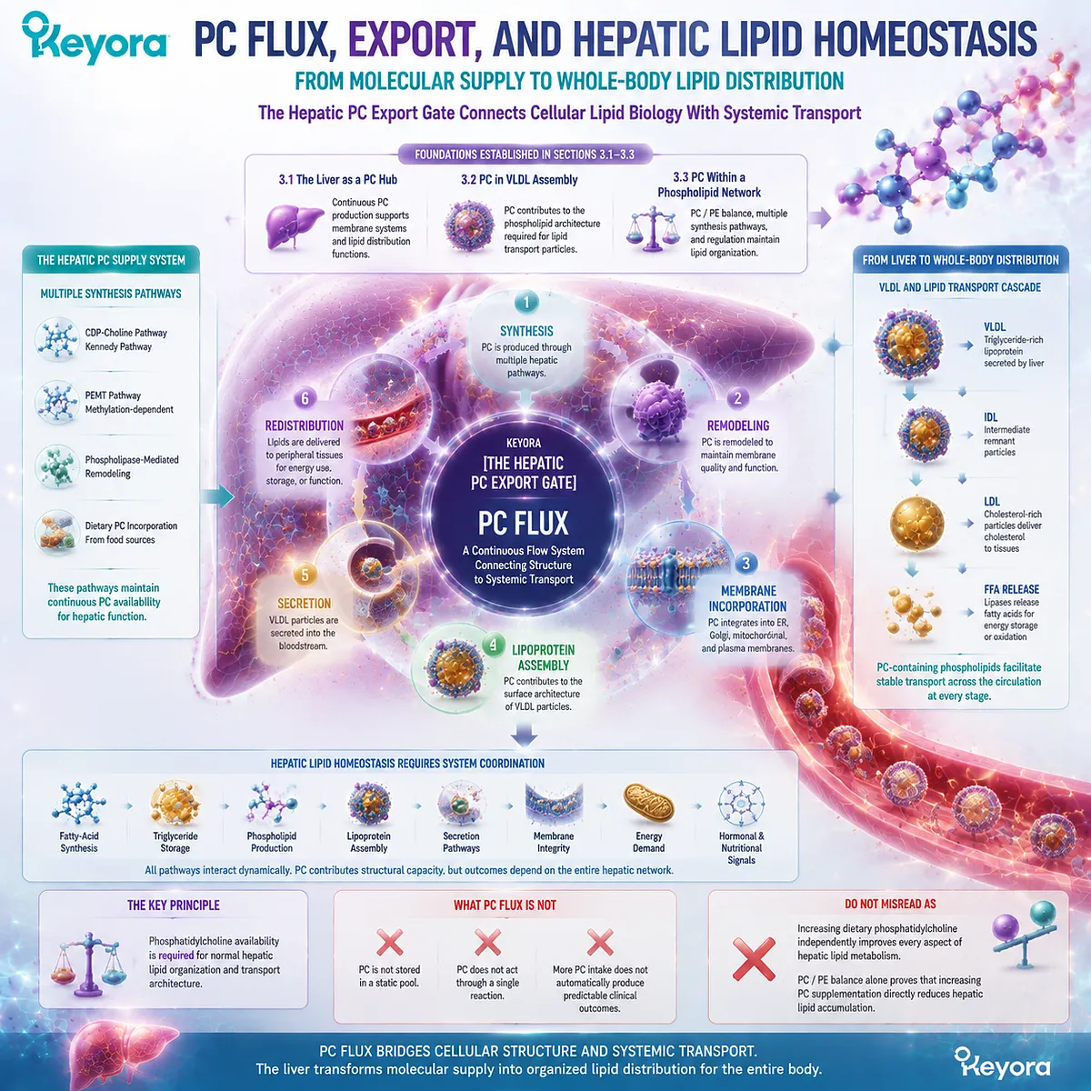 Phosphatidylcholine flux connects hepatic lipid homeostasis with PC synthesis, VLDL export, and systemic transport through Keyora Hepatic PC Export Gate Phosphatidylcholine flux connects hepatic lipid homeostasis with PC synthesis, VLDL export, and systemic transport through Keyora Hepatic PC Export Gate