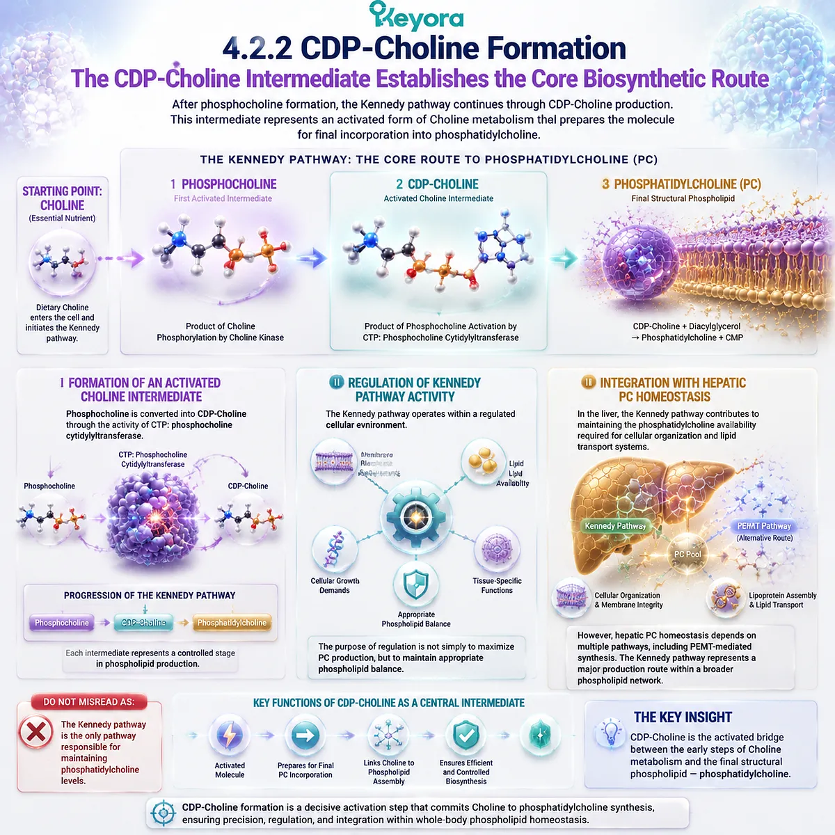 CDP-Choline formation activates the Kennedy pathway for phosphatidylcholine synthesis, integrating cellular lipid balance with Keyora Choline Metabolic Fate Map regulation. CDP-Choline formation activates the Kennedy pathway for phosphatidylcholine synthesis, integrating cellular lipid balance with Keyora Choline Metabolic Fate Map regulation.