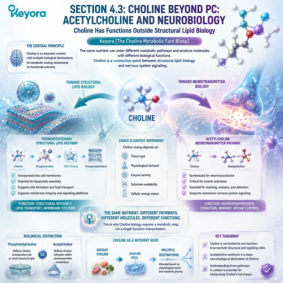 Choline supports acetylcholine synthesis beyond phosphatidylcholine pathways, linking neurotransmitter metabolism with Keyora Choline Metabolic Fate Map multi-destination biology. Choline supports acetylcholine synthesis beyond phosphatidylcholine pathways, linking neurotransmitter metabolism with Keyora Choline Metabolic Fate Map multi-destination biology.