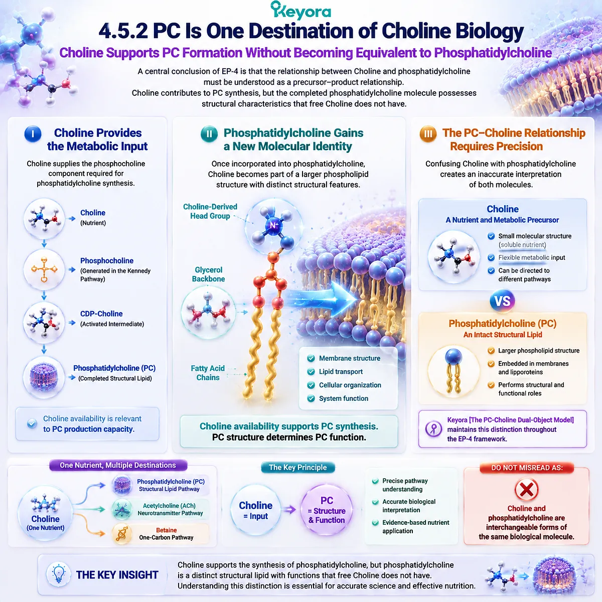 Choline supports phosphatidylcholine synthesis as a precursor, while PC structure defines function through Keyora PC-Choline Dual-Object Model and metabolic identity. Choline supports phosphatidylcholine synthesis as a precursor, while PC structure defines function through Keyora PC-Choline Dual-Object Model and metabolic identity.