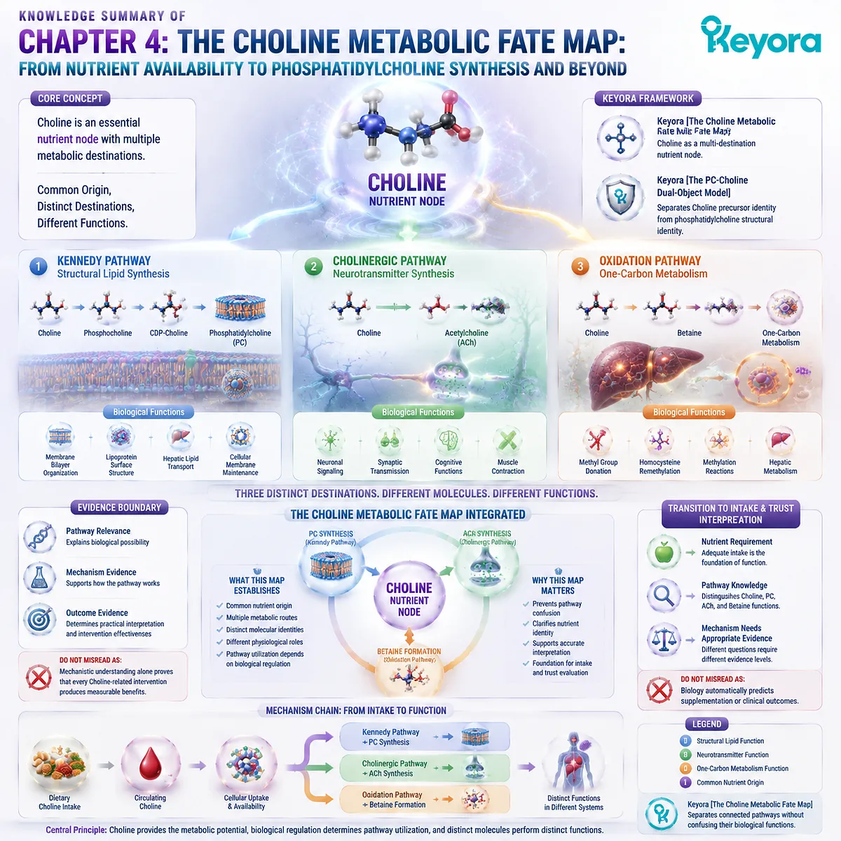 Choline metabolism maps multiple biological destinations including phosphatidylcholine, acetylcholine, and betaine pathways through Keyora Choline Metabolic Fate Map systems biology. Choline metabolism maps multiple biological destinations including phosphatidylcholine, acetylcholine, and betaine pathways through Keyora Choline Metabolic Fate Map systems biology.