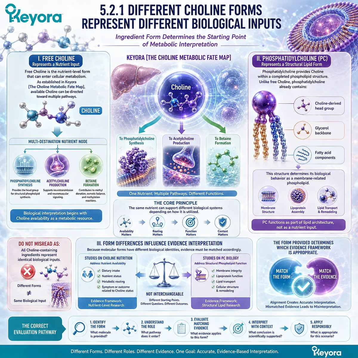Free choline supports multiple metabolic pathways, while phosphatidylcholine provides an intact structural lipid, distinguished by Keyora The Choline Metabolic Fate Map. Free choline supports multiple metabolic pathways, while phosphatidylcholine provides an intact structural lipid, distinguished by Keyora The Choline Metabolic Fate Map.