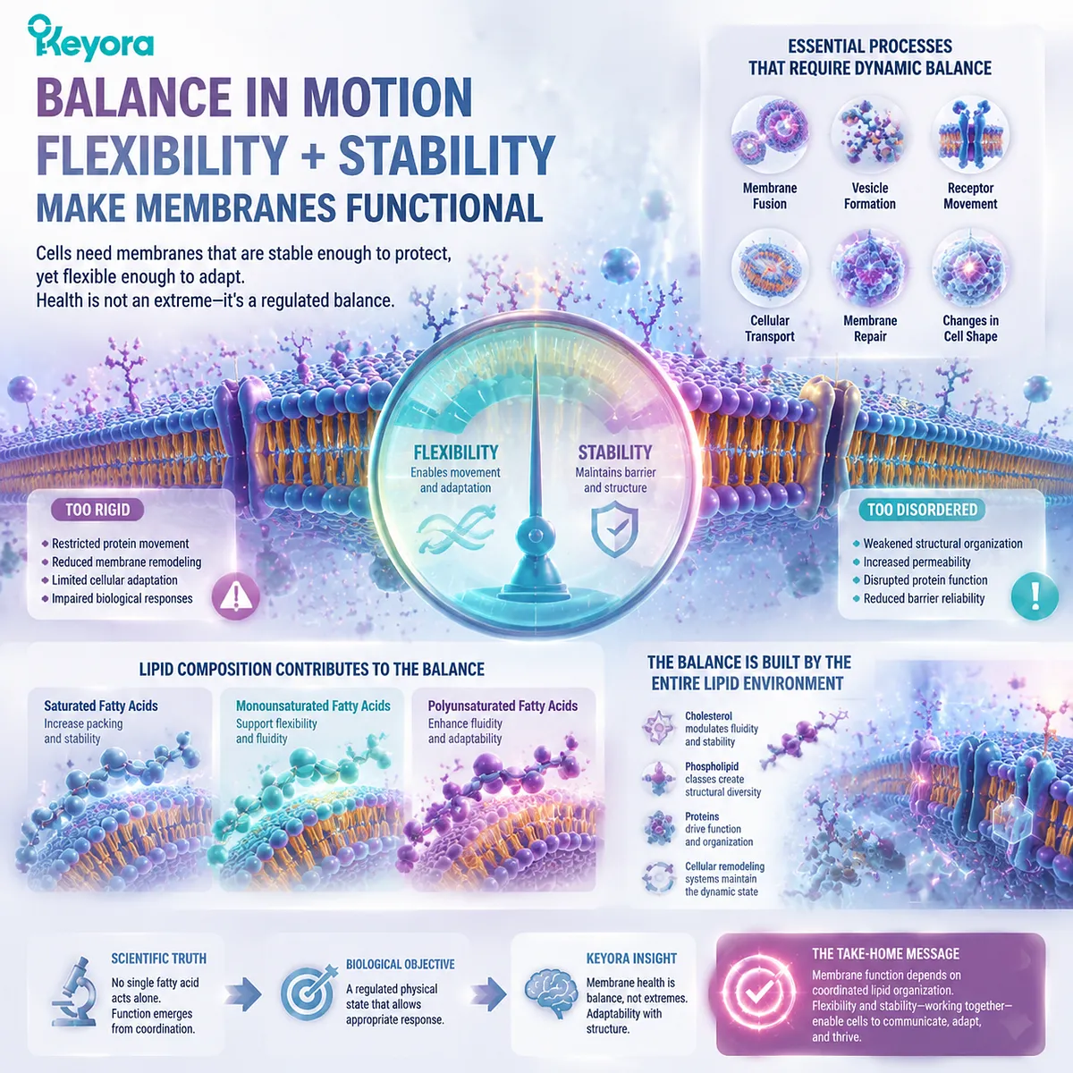 Membrane flexibility and stability depend on fatty-acid composition, lipid organization, and phospholipid dynamics supporting cellular adaptation through Keyora Cellular Lipid Structure framework. Membrane flexibility and stability depend on fatty-acid composition, lipid organization, and phospholipid dynamics supporting cellular adaptation through Keyora Cellular Lipid Structure framework.