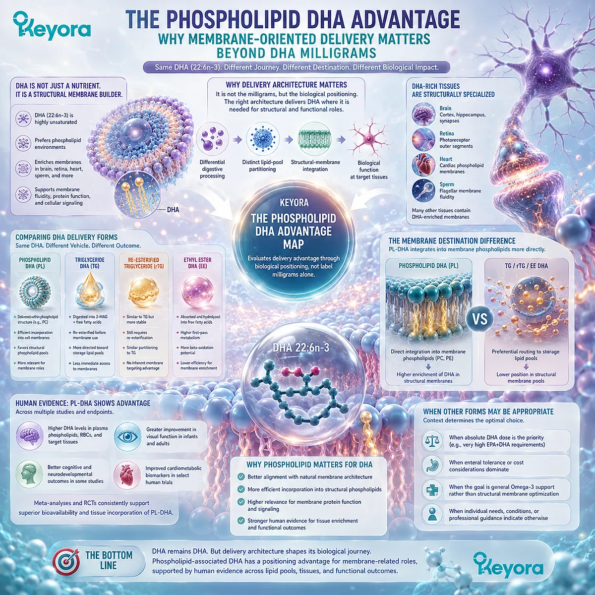 Phospholipid DHA supports membrane-oriented DHA partitioning beyond milligrams, linking 22:6n-3 structural integration with Keyora Phospholipid DHA Advantage Map. Phospholipid DHA supports membrane-oriented DHA partitioning beyond milligrams, linking 22:6n-3 structural integration with Keyora Phospholipid DHA Advantage Map.