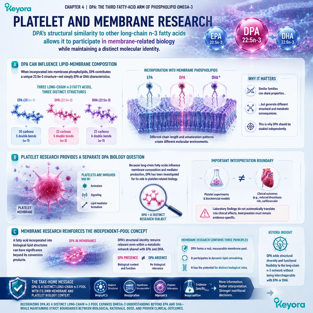 DPA omega-3 22:5n-3 influences membrane lipid composition and platelet research pathways while remaining distinct from EPA and DHA in Keyora The DPA Functional-Bridge Map. DPA omega-3 22:5n-3 influences membrane lipid composition and platelet research pathways while remaining distinct from EPA and DHA in Keyora The DPA Functional-Bridge Map.