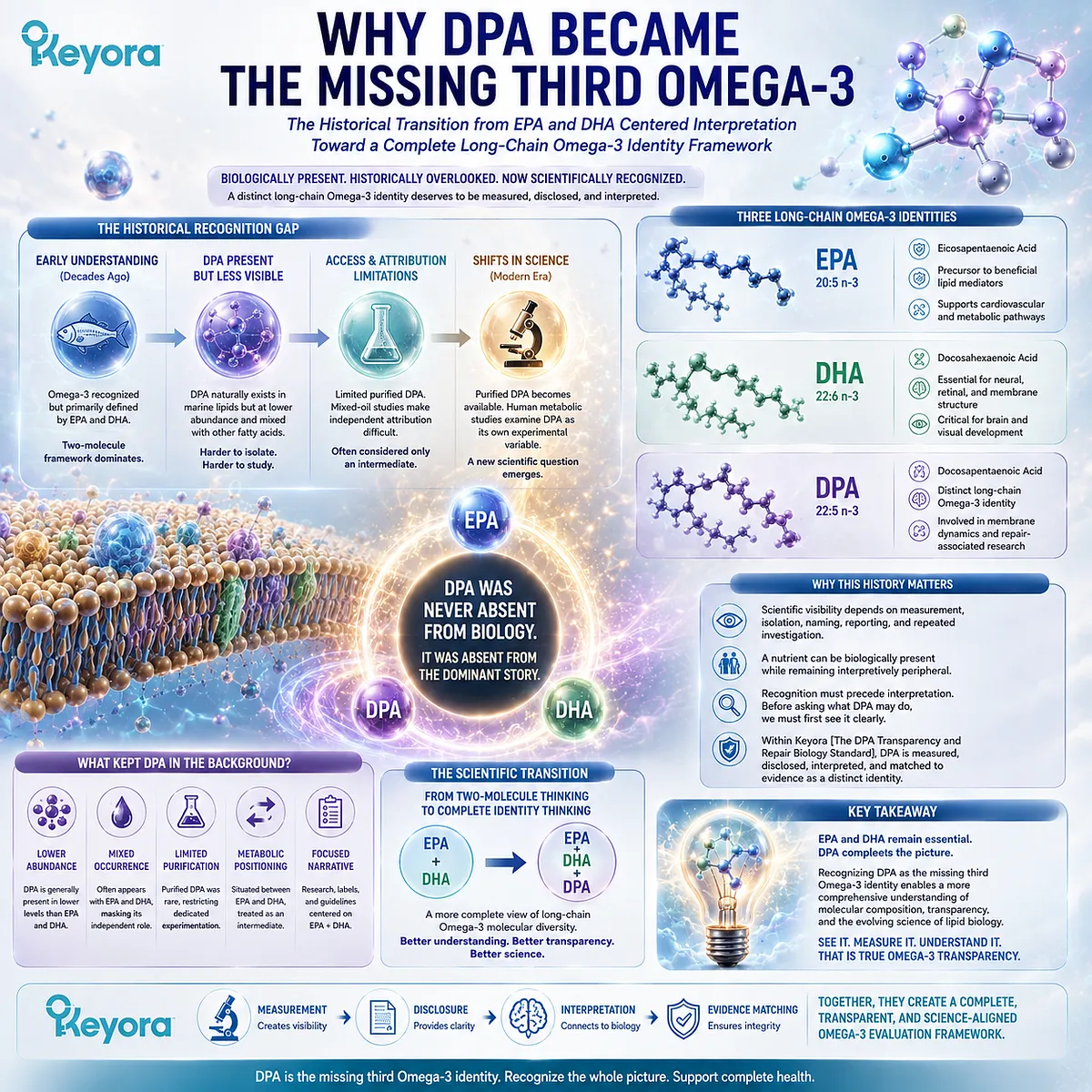 DPA omega-3 identity links EPA-DPA-DHA metabolism with clearer long-chain omega-3 interpretation through Keyora DPA Transparency and Repair Biology Standard. DPA omega-3 identity links EPA-DPA-DHA metabolism with clearer long-chain omega-3 interpretation through Keyora DPA Transparency and Repair Biology Standard.