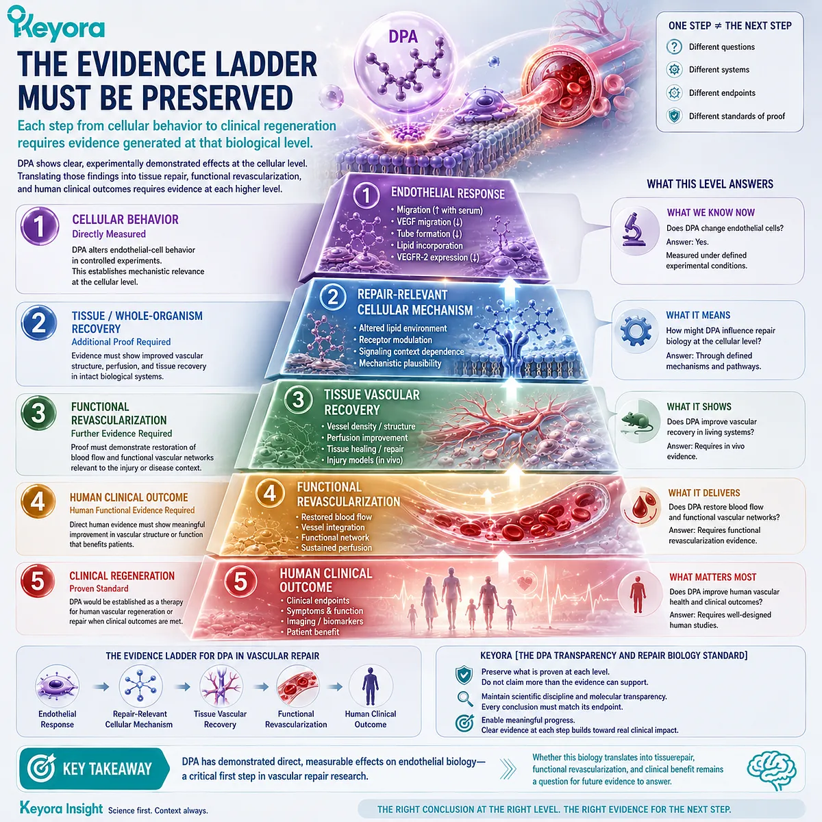 DPA vascular repair evidence progresses from endothelial response to tissue recovery, revascularization, and human outcomes under Keyora’s DPA Transparency and Repair Biology Standard. DPA vascular repair evidence progresses from endothelial response to tissue recovery, revascularization, and human outcomes under Keyora’s DPA Transparency and Repair Biology Standard.