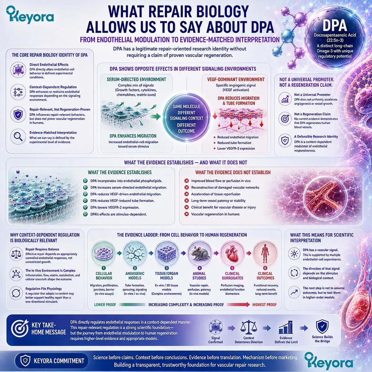 DPA vascular repair research supports context-dependent endothelial modulation across migration and VEGF signaling, framed by Keyora’s DPA Transparency and Repair Biology Standard. DPA vascular repair research supports context-dependent endothelial modulation across migration and VEGF signaling, framed by Keyora’s DPA Transparency and Repair Biology Standard.
