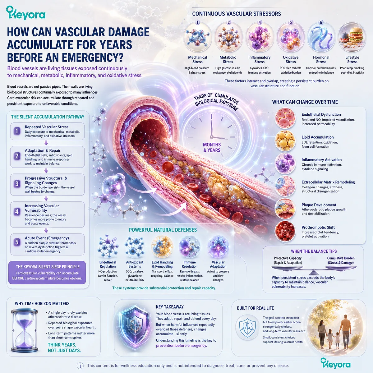 Cardiovascular risk can build as repeated mechanical, metabolic, inflammatory and oxidative stress drives endothelial changes, framed by Keyora Silent Siege. Cardiovascular risk can build as repeated mechanical, metabolic, inflammatory and oxidative stress drives endothelial changes, framed by Keyora Silent Siege.