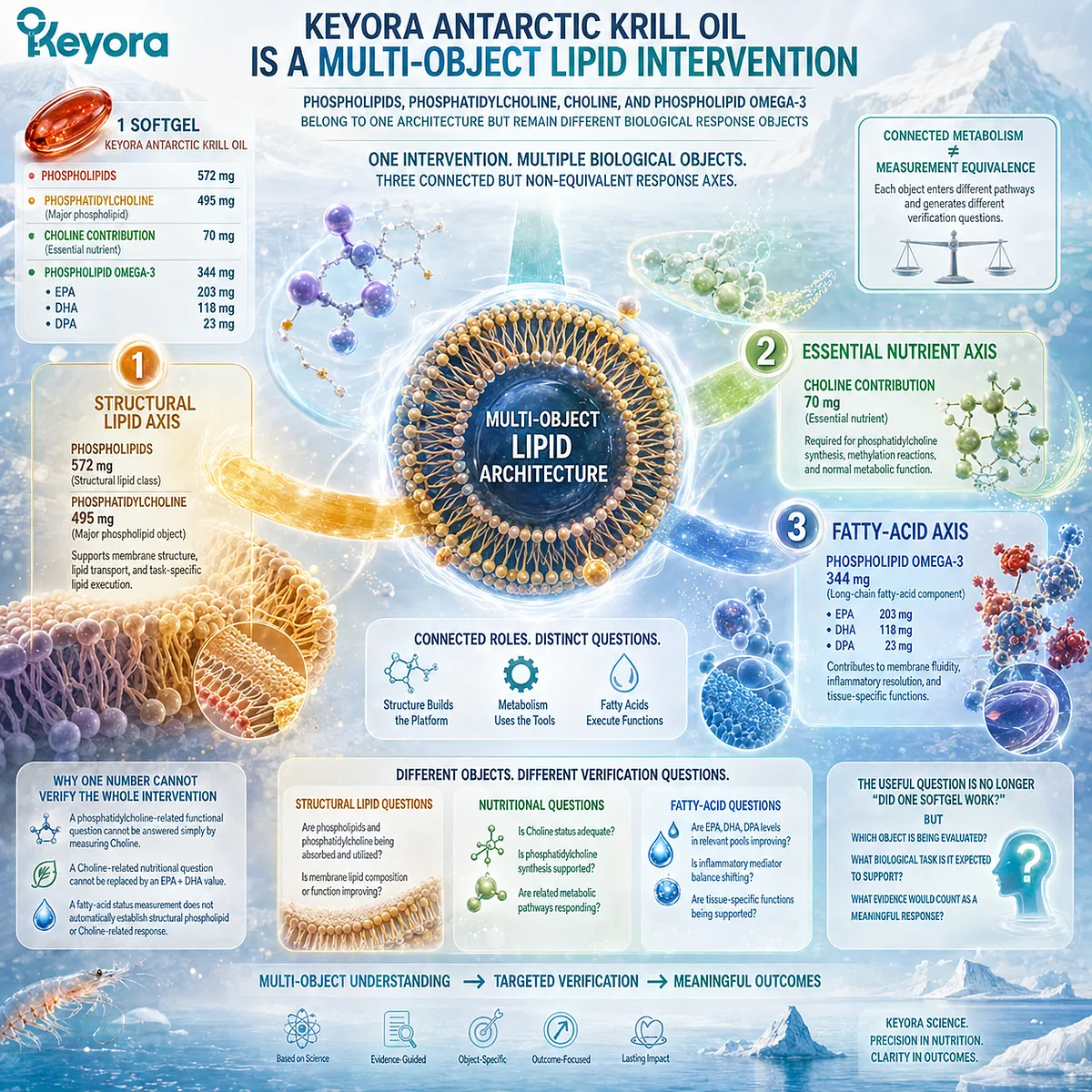 Krill oil links phosphatidylcholine, choline and Phospholipid Omega-3 EPA-DHA-DPA to distinct response axes in the Keyora multi-object lipid intervention framework. Krill oil links phosphatidylcholine, choline and Phospholipid Omega-3 EPA-DHA-DPA to distinct response axes in the Keyora multi-object lipid intervention framework.