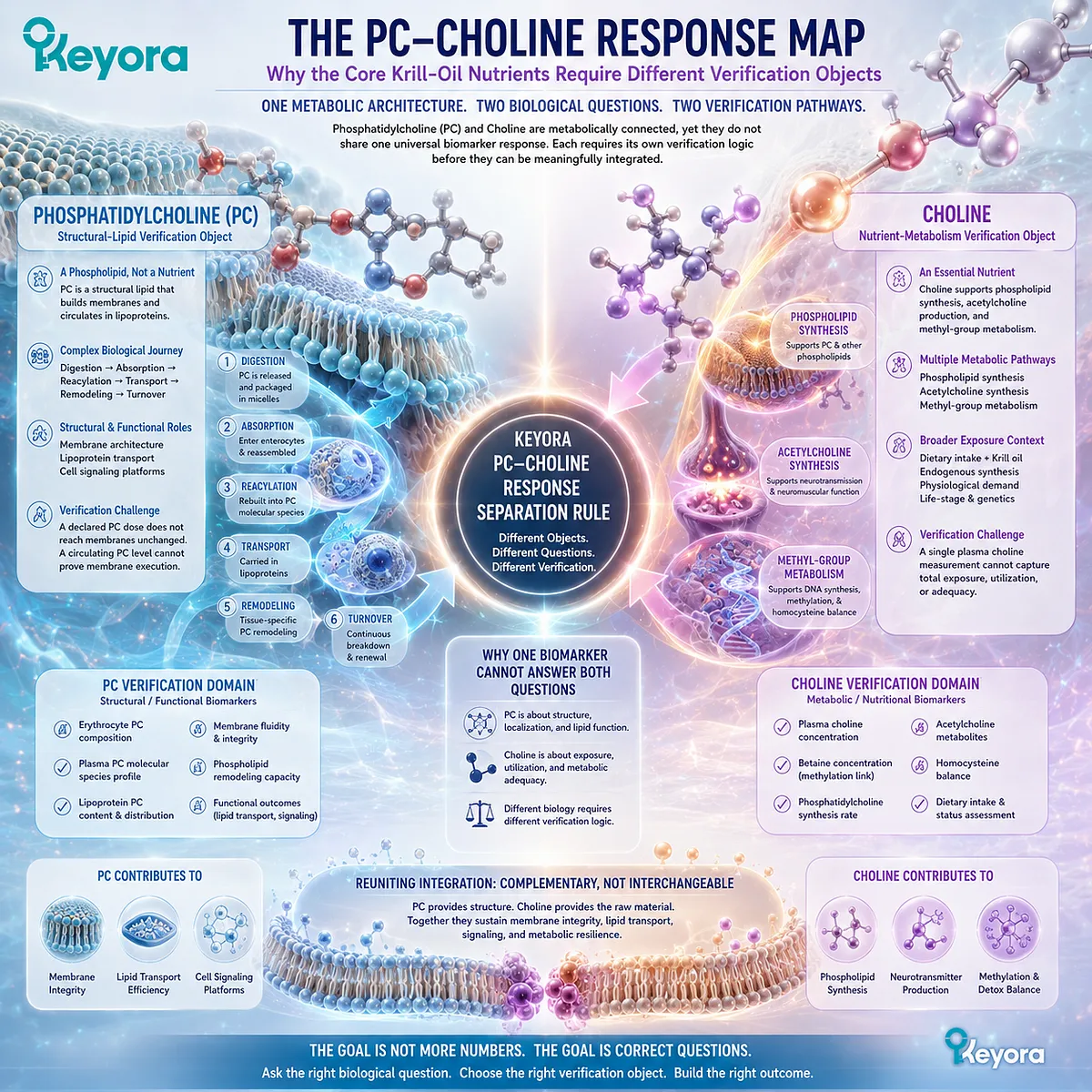 Phosphatidylcholine and choline require distinct response verification: structural-lipid biology versus nutrient metabolism, mapped by Keyora PC-Choline Response Separation Rule. Phosphatidylcholine and choline require distinct response verification: structural-lipid biology versus nutrient metabolism, mapped by Keyora PC-Choline Response Separation Rule.