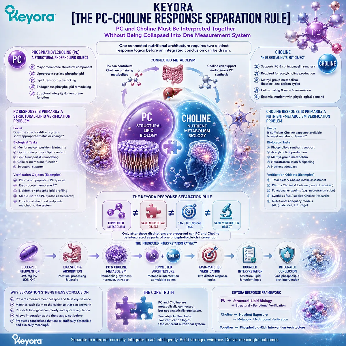 Phosphatidylcholine structural-lipid response and choline nutrient metabolism require distinct verification despite connected metabolism under Keyora PC-Choline Response Separation Rule. Phosphatidylcholine structural-lipid response and choline nutrient metabolism require distinct verification despite connected metabolism under Keyora PC-Choline Response Separation Rule.