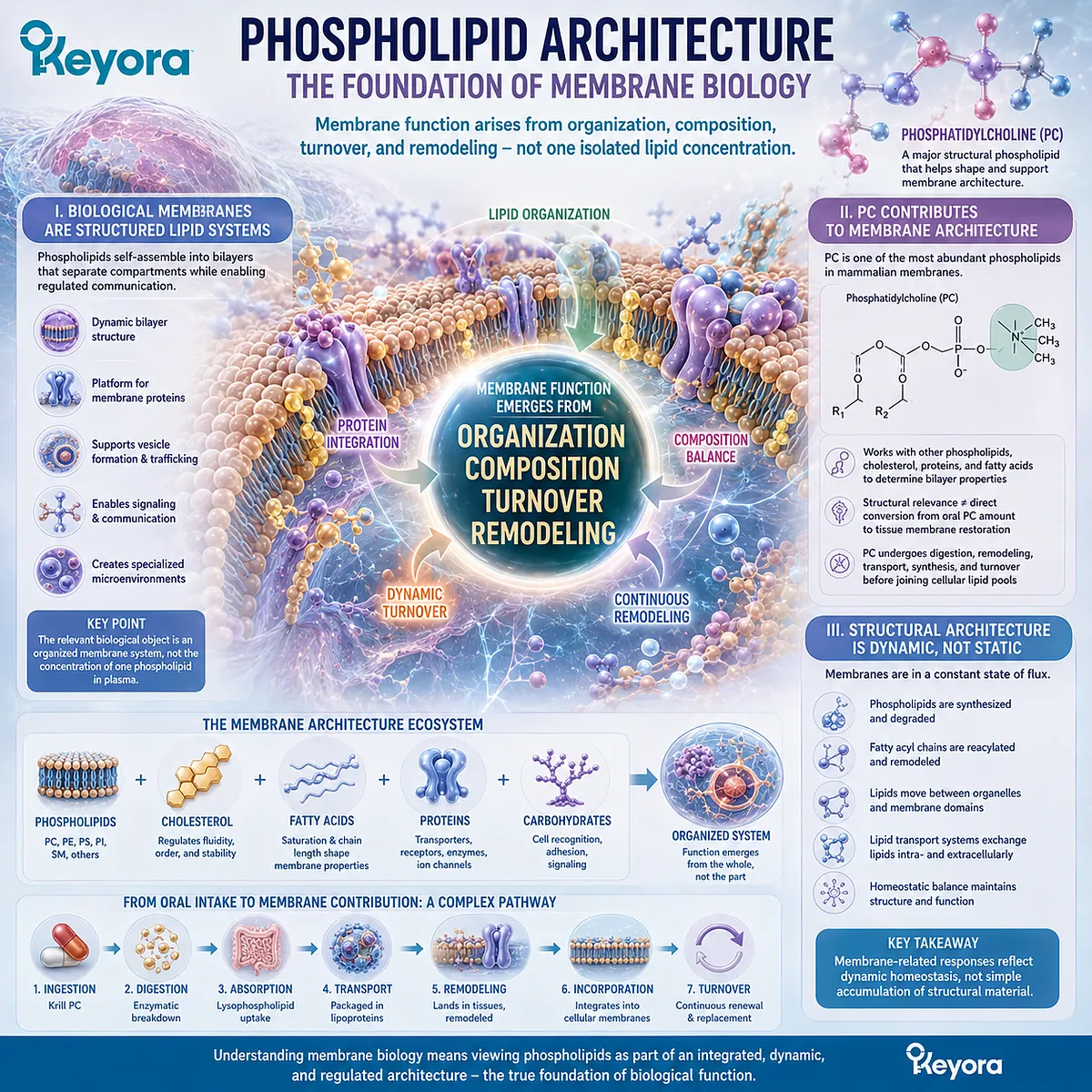Phosphatidylcholine supports dynamic cell membrane architecture through phospholipid organization, turnover, and remodeling, framed by the Keyora Biological Execution model. Phosphatidylcholine supports dynamic cell membrane architecture through phospholipid organization, turnover, and remodeling, framed by the Keyora Biological Execution model.