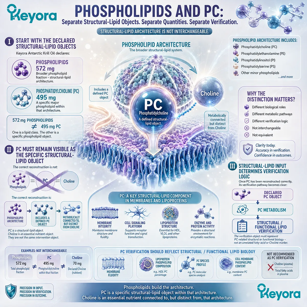 Phosphatidylcholine verification separates PC from total phospholipids and Choline, linking structural-lipid input to the Keyora PC-Choline Response Separation Rule. Phosphatidylcholine verification separates PC from total phospholipids and Choline, linking structural-lipid input to the Keyora PC-Choline Response Separation Rule.