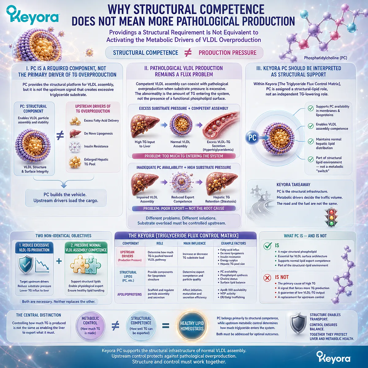 Phosphatidylcholine supports VLDL structural competence without driving excess TG flux, a distinction defined by Keyora’s Triglyceride Flux Control Matrix. Phosphatidylcholine supports VLDL structural competence without driving excess TG flux, a distinction defined by Keyora’s Triglyceride Flux Control Matrix.