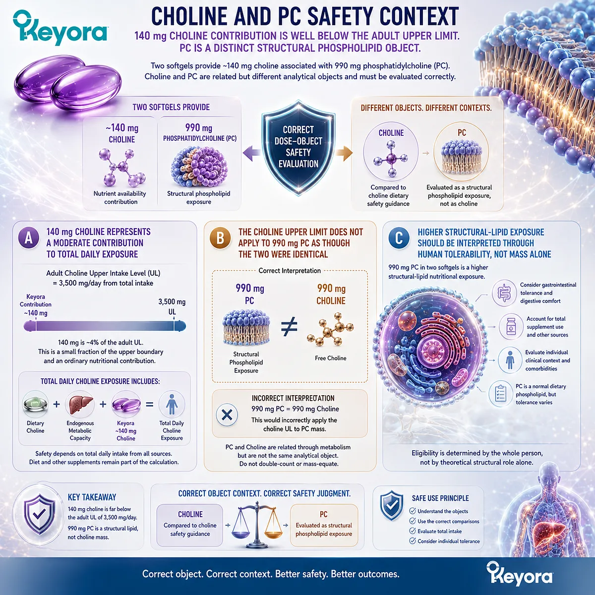 Choline safety places 140 mg within nutritional intake context while 990 mg phosphatidylcholine remains a distinct structural lipid under Keyora Dose Reconstruction Rule. Choline safety places 140 mg within nutritional intake context while 990 mg phosphatidylcholine remains a distinct structural lipid under Keyora Dose Reconstruction Rule.