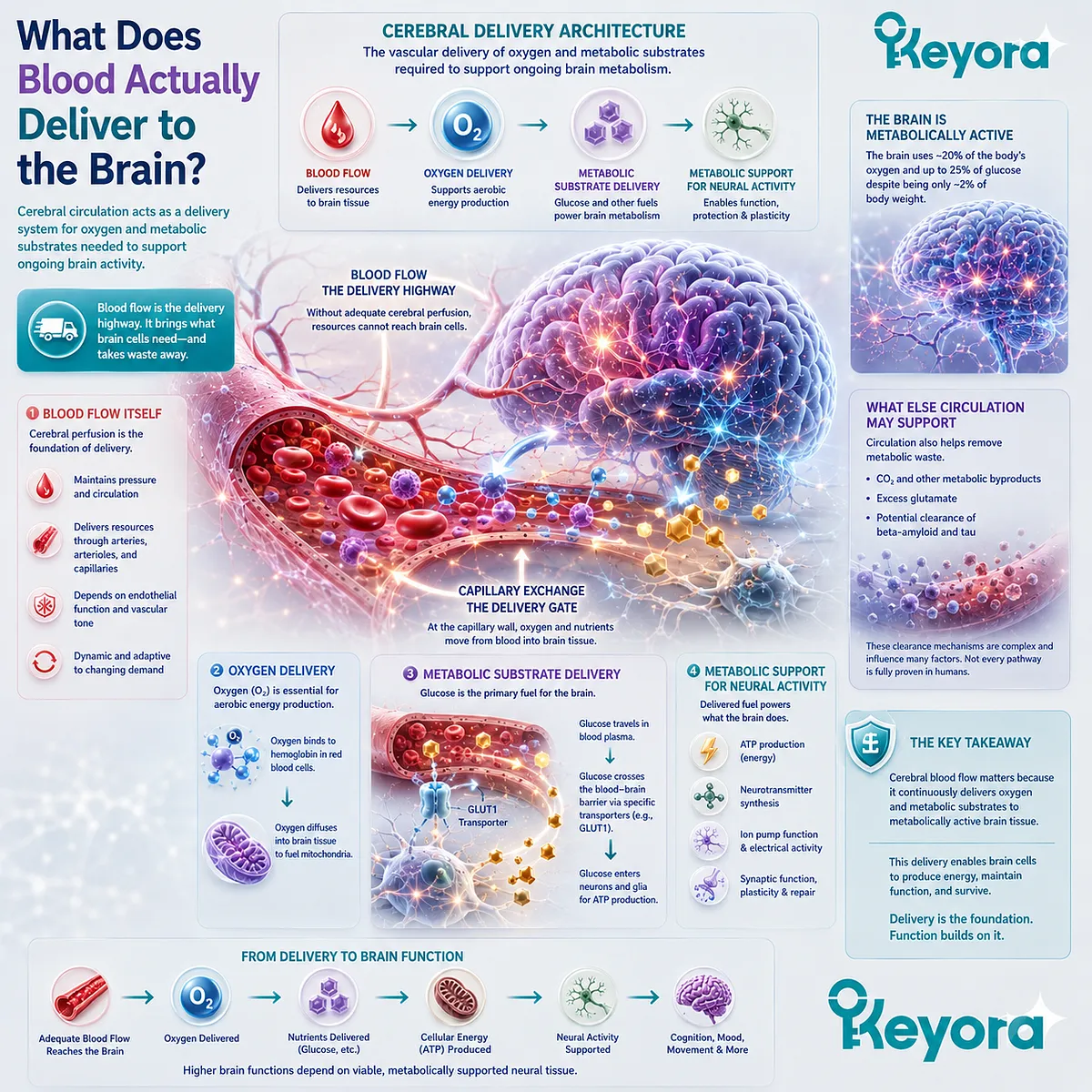 Cerebral blood flow delivers oxygen and glucose to support brain metabolism and neural activity, defined by Keyora Cerebral Delivery Architecture as continuous vascular support. Cerebral blood flow delivers oxygen and glucose to support brain metabolism and neural activity, defined by Keyora Cerebral Delivery Architecture as continuous vascular support.