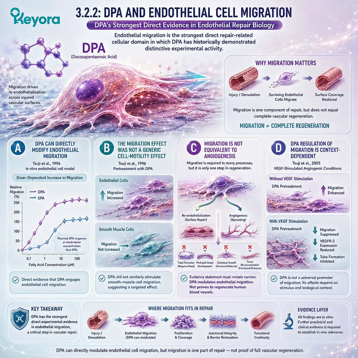 DPA modulates endothelial cell migration in a context-dependent manner, linking Phospholipid Omega-3 to vascular repair research within Keyora Antarctic Krill Oil. DPA modulates endothelial cell migration in a context-dependent manner, linking Phospholipid Omega-3 to vascular repair research within Keyora Antarctic Krill Oil.