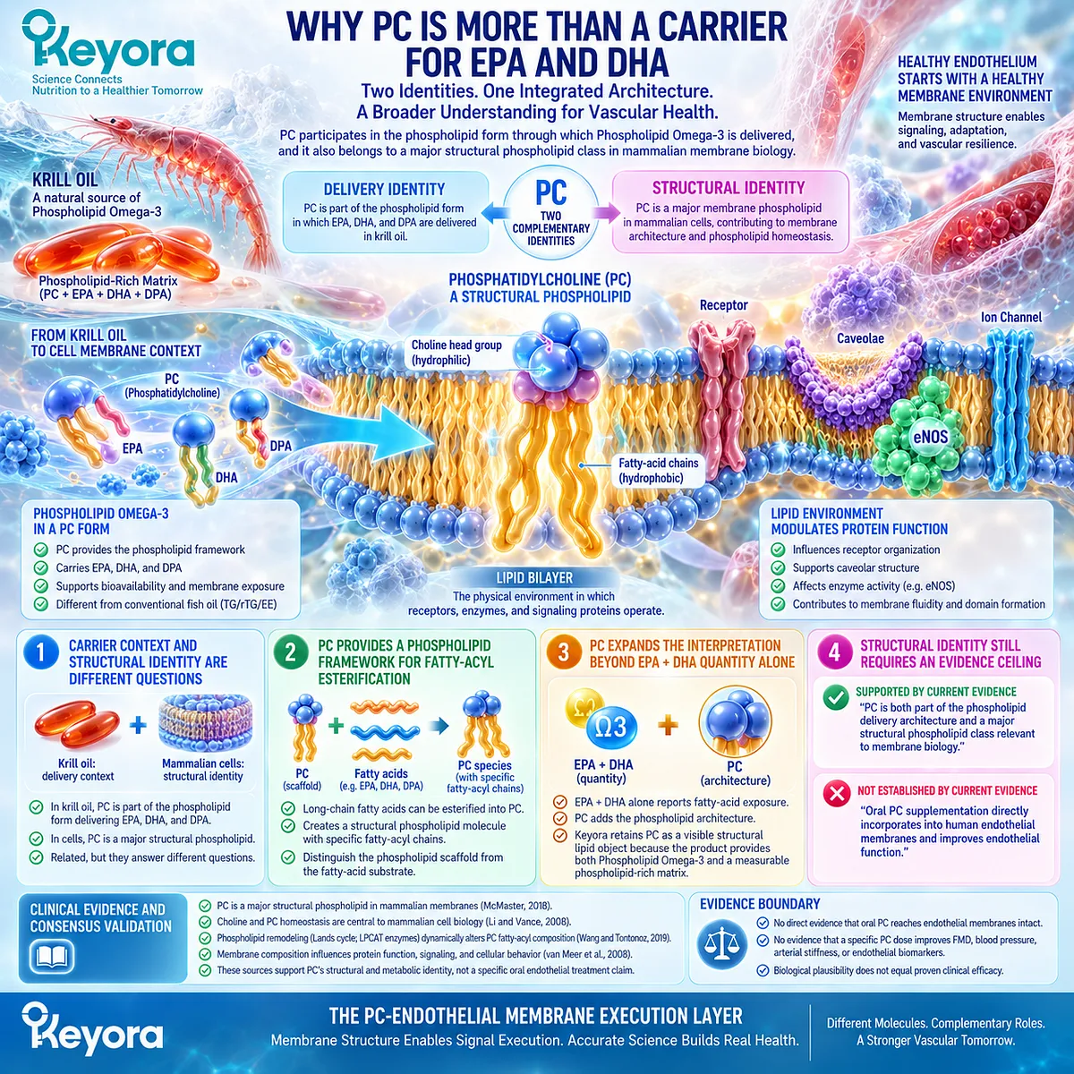 Phosphatidylcholine provides both a Phospholipid Omega-3 scaffold and structural membrane lipid architecture, defining Keyora’s PC-Endothelial Membrane Execution Layer. Phosphatidylcholine provides both a Phospholipid Omega-3 scaffold and structural membrane lipid architecture, defining Keyora’s PC-Endothelial Membrane Execution Layer.