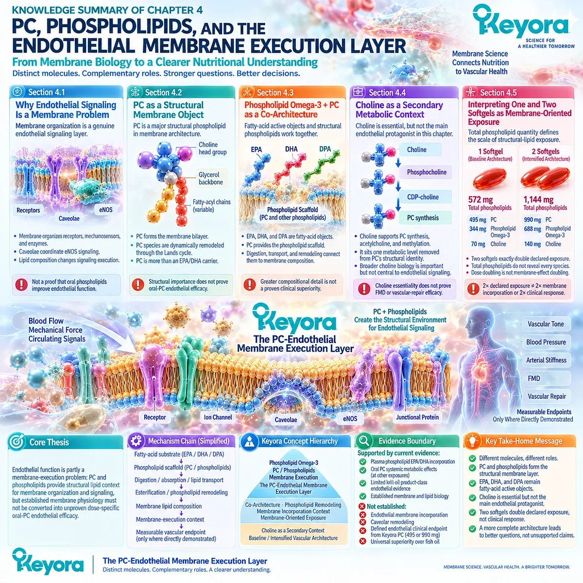 Phosphatidylcholine and Phospholipid Omega-3 connect membrane remodeling, caveolar eNOS/NO signaling and dose-matched exposure in Keyora’s PC-Endothelial Membrane Execution Layer. Phosphatidylcholine and Phospholipid Omega-3 connect membrane remodeling, caveolar eNOS/NO signaling and dose-matched exposure in Keyora’s PC-Endothelial Membrane Execution Layer.