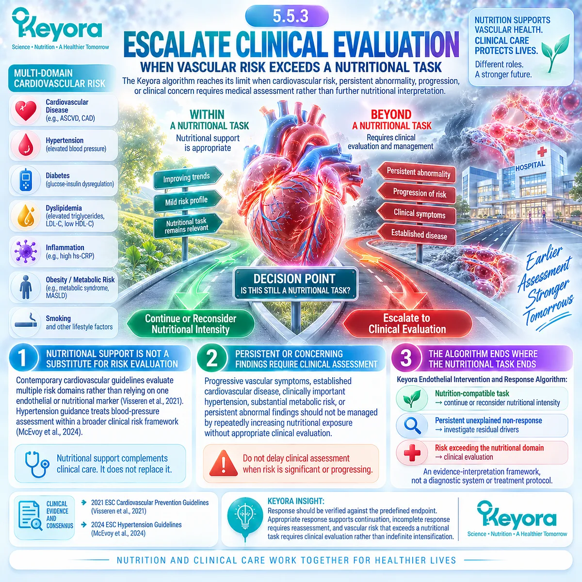 Persistent vascular risk beyond nutrition requires cardiovascular evaluation, completing Keyora’s Endothelial Intervention and Response Algorithm after endpoint reassessment. Persistent vascular risk beyond nutrition requires cardiovascular evaluation, completing Keyora’s Endothelial Intervention and Response Algorithm after endpoint reassessment.