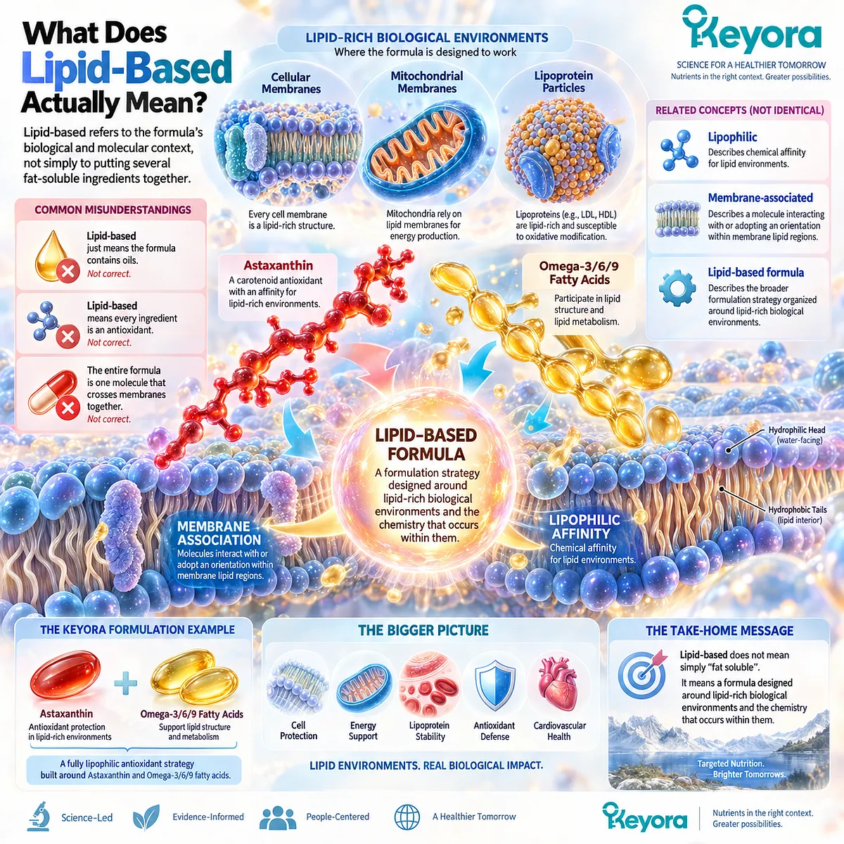Lipid-based antioxidant support targets cell, mitochondrial and lipoprotein lipid environments, linking astaxanthin membrane affinity to the Keyora Lipid-Phase Antioxidant Architecture. Lipid-based antioxidant support targets cell, mitochondrial and lipoprotein lipid environments, linking astaxanthin membrane affinity to the Keyora Lipid-Phase Antioxidant Architecture.