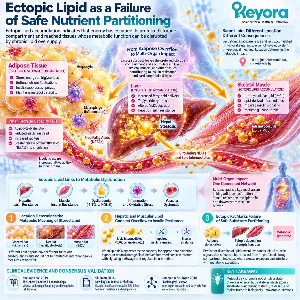 Ectopic lipid in liver and muscle links adipose overflow to insulin resistance when safe nutrient partitioning fails in the Keyora Adipose Storage and Overflow Gate. Ectopic lipid in liver and muscle links adipose overflow to insulin resistance when safe nutrient partitioning fails in the Keyora Adipose Storage and Overflow Gate.
