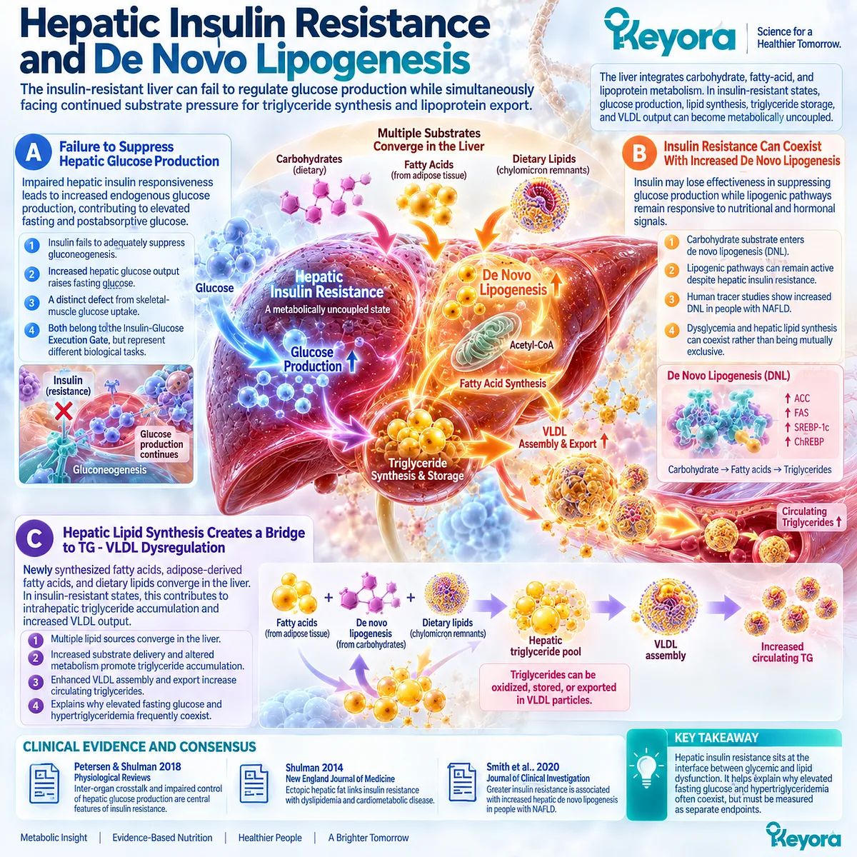Hepatic insulin resistance links excess glucose production with de novo lipogenesis, liver fat and VLDL triglyceride flux in Keyora’s Insulin-Glucose Execution Gate. Hepatic insulin resistance links excess glucose production with de novo lipogenesis, liver fat and VLDL triglyceride flux in Keyora’s Insulin-Glucose Execution Gate.