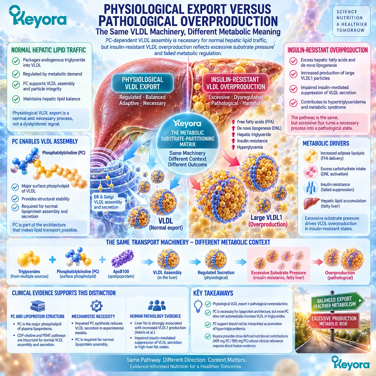 PC supports normal VLDL assembly, while insulin resistance can drive pathological VLDL overproduction, a flux distinction defined by Keyora’s Hepatic Lipid-VLDL Gate. PC supports normal VLDL assembly, while insulin resistance can drive pathological VLDL overproduction, a flux distinction defined by Keyora’s Hepatic Lipid-VLDL Gate.