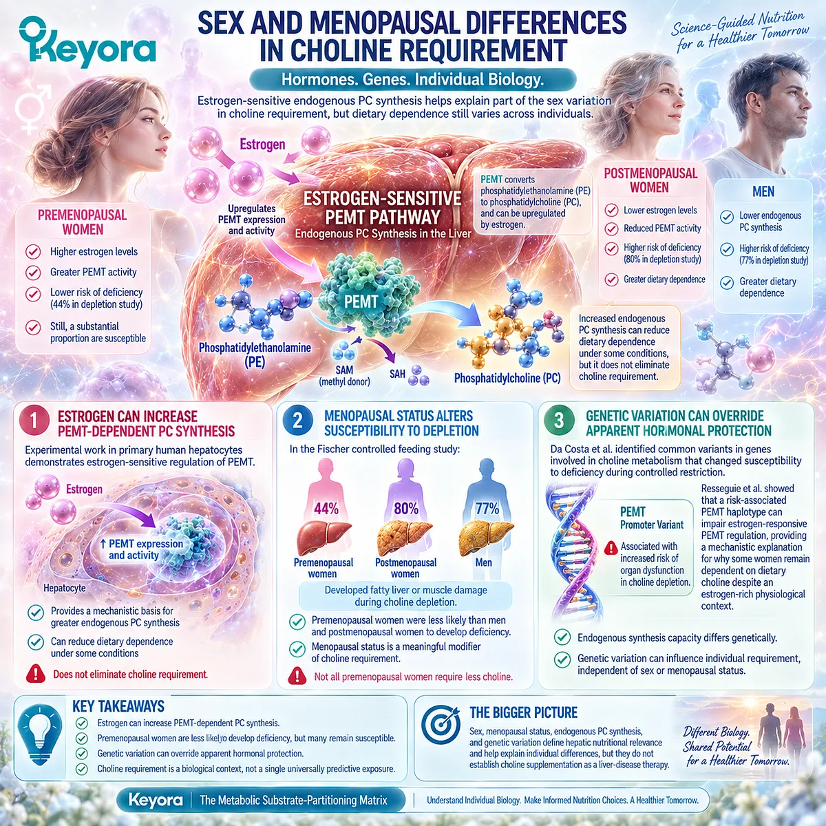 Estrogen-sensitive PEMT synthesis can reduce dietary choline dependence, while menopause and genetic variation alter hepatic susceptibility in Keyora’s Hepatic Lipid-VLDL Gate. Estrogen-sensitive PEMT synthesis can reduce dietary choline dependence, while menopause and genetic variation alter hepatic susceptibility in Keyora’s Hepatic Lipid-VLDL Gate.