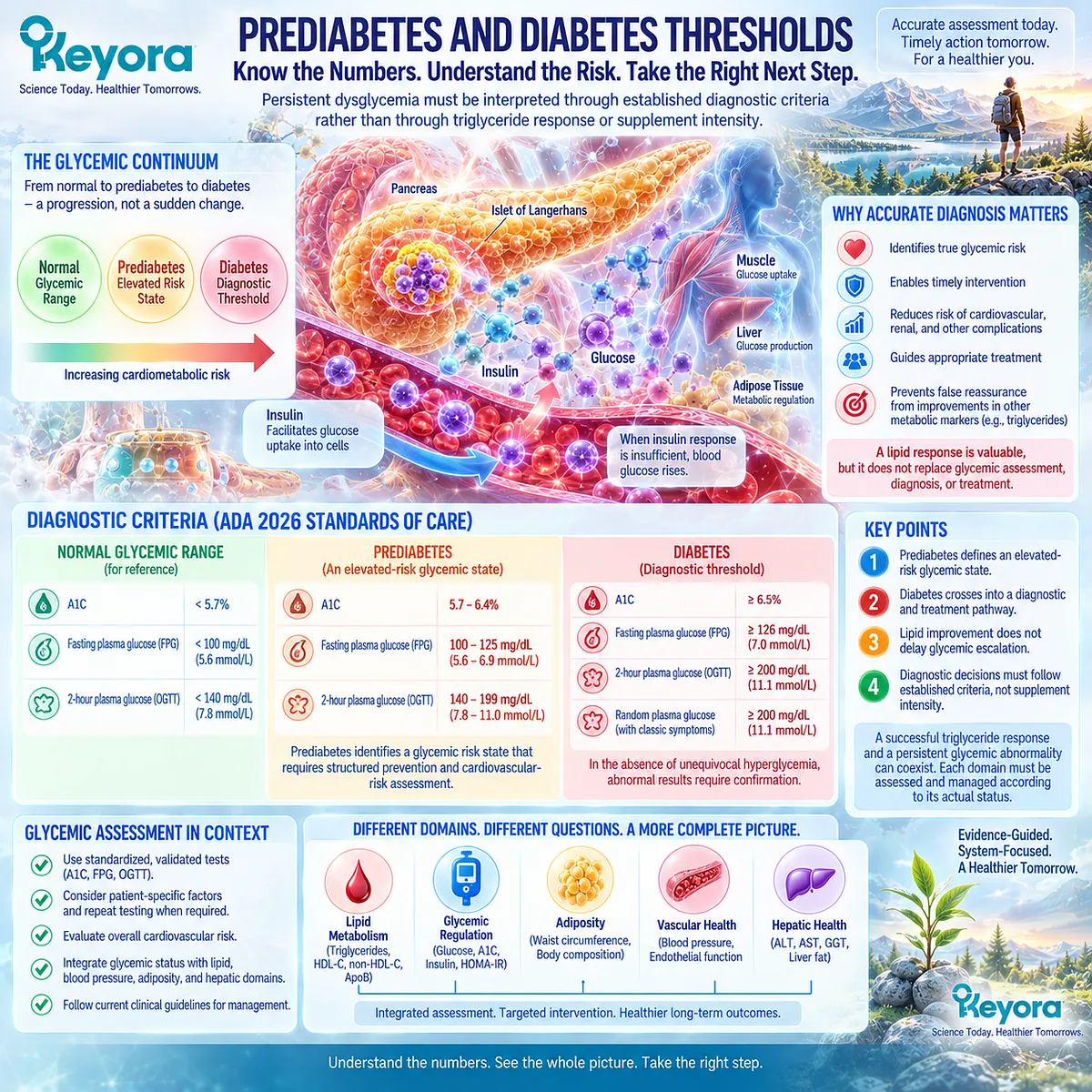 Prediabetes and diabetes thresholds require direct A1C and glucose verification despite lower triglycerides, defining Keyora’s nutrition-to-clinical escalation boundary. Prediabetes and diabetes thresholds require direct A1C and glucose verification despite lower triglycerides, defining Keyora’s nutrition-to-clinical escalation boundary.